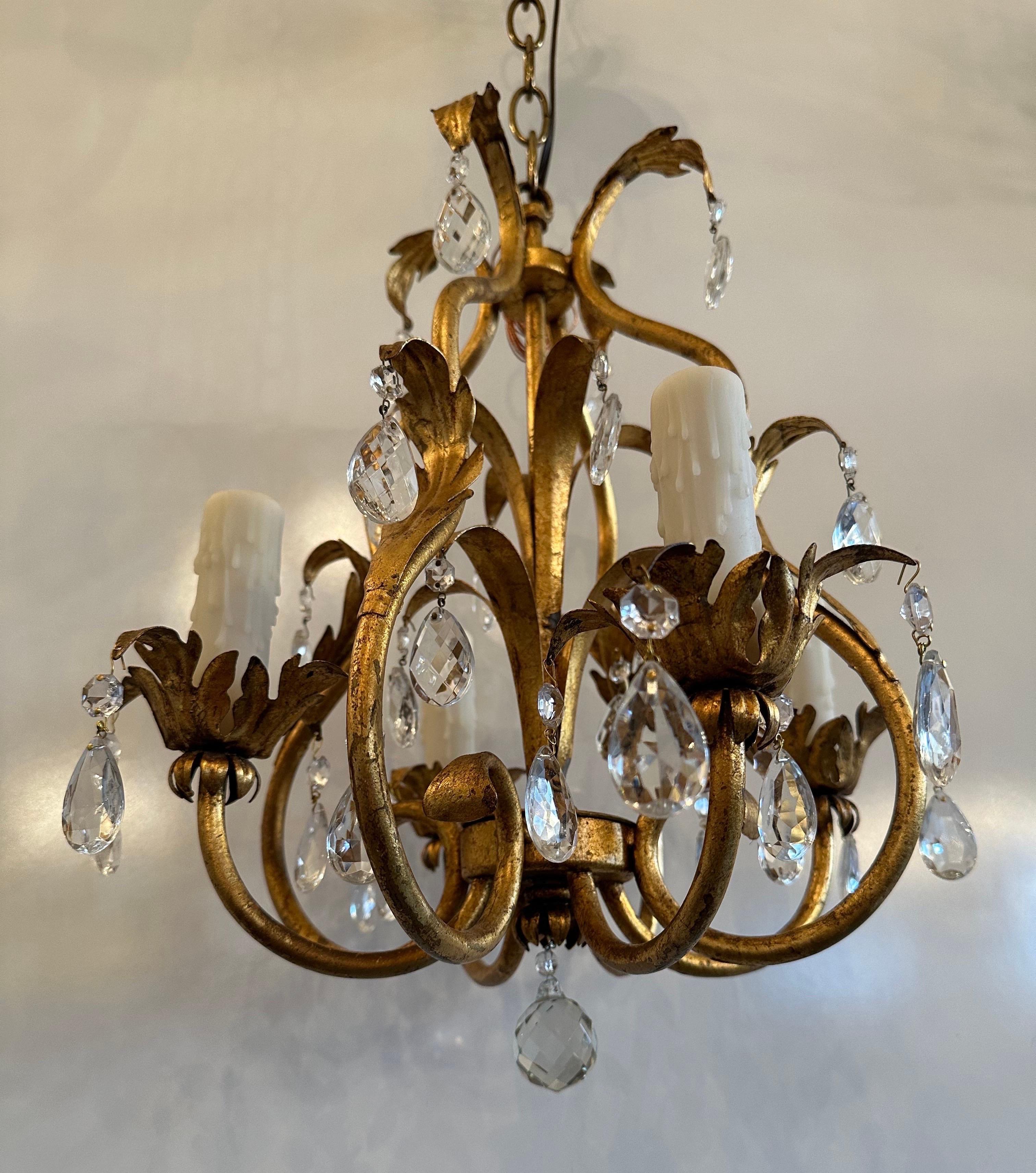 20th Century 4-Light Italian Chandelier with Gilded Gold Finish For Sale