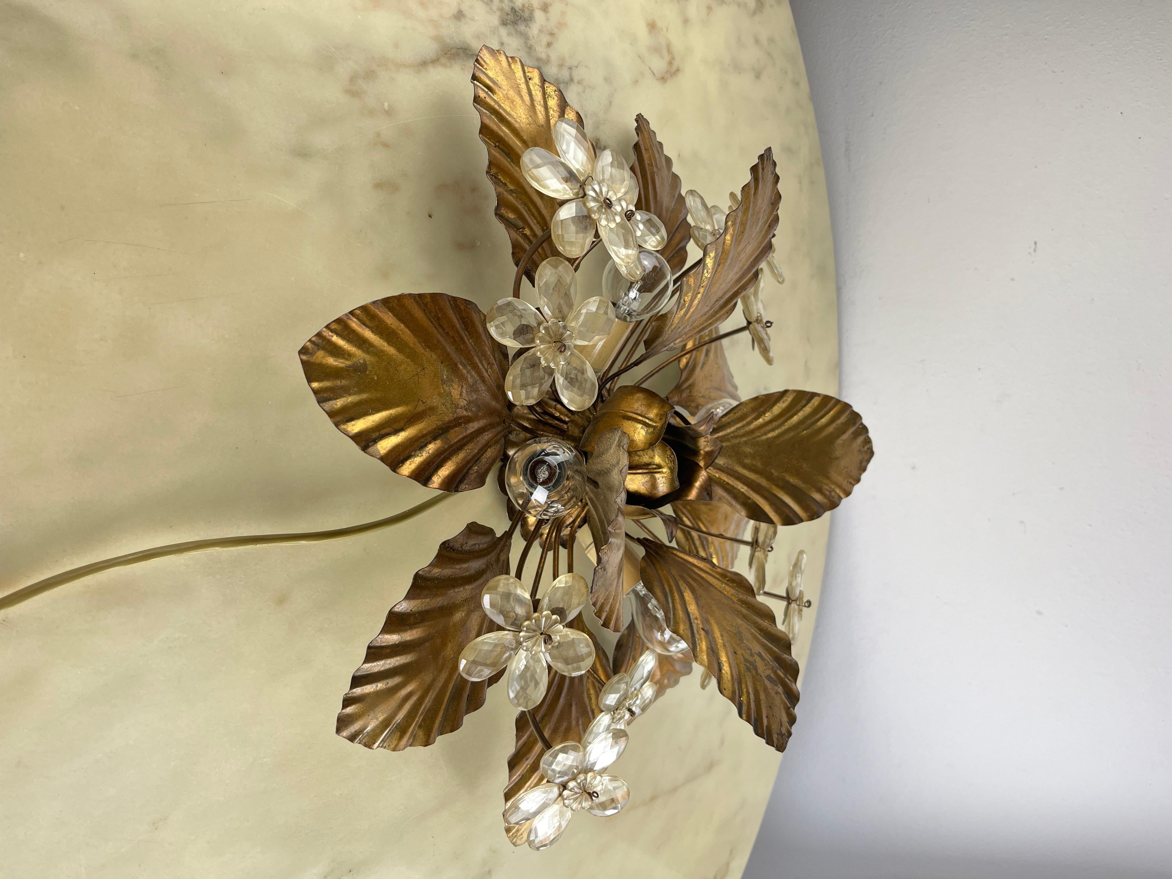 4-light Maison Baguès Mid-Century Crystal Flower Ceiling Light 1960s In Good Condition For Sale In Palermo, IT