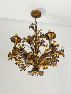 4-light wrought iron Chandelier, gold-colored, Made in Italy, 1950