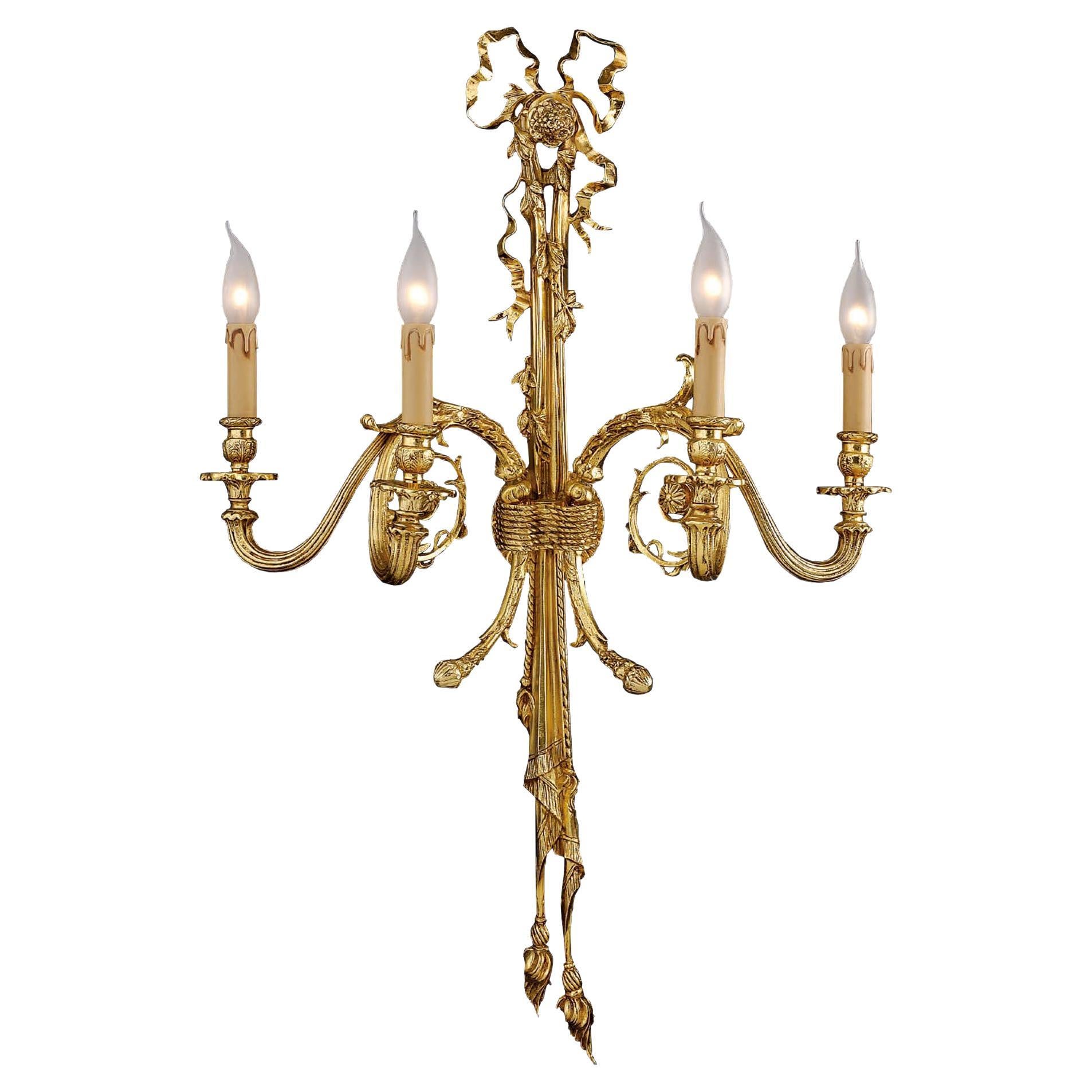 4 Lights Artistic Casting Wall Sconce in 24kt Antique Gold Finish by Modenese