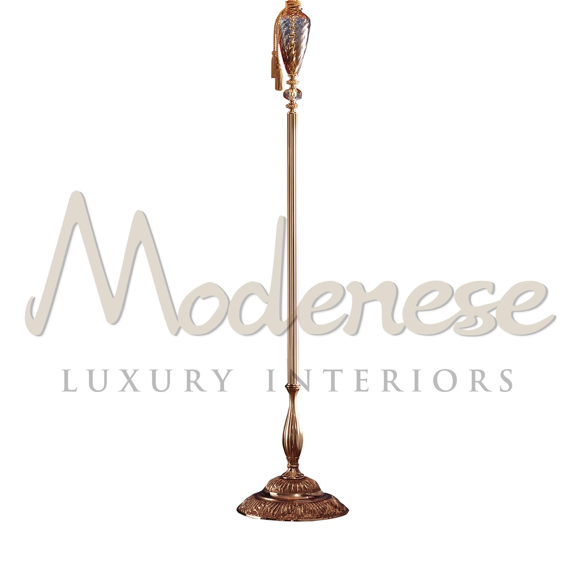 Italian 4 Lights Floor Lamp in Amber Glass in French Gold Finish by Modenese Interiors For Sale