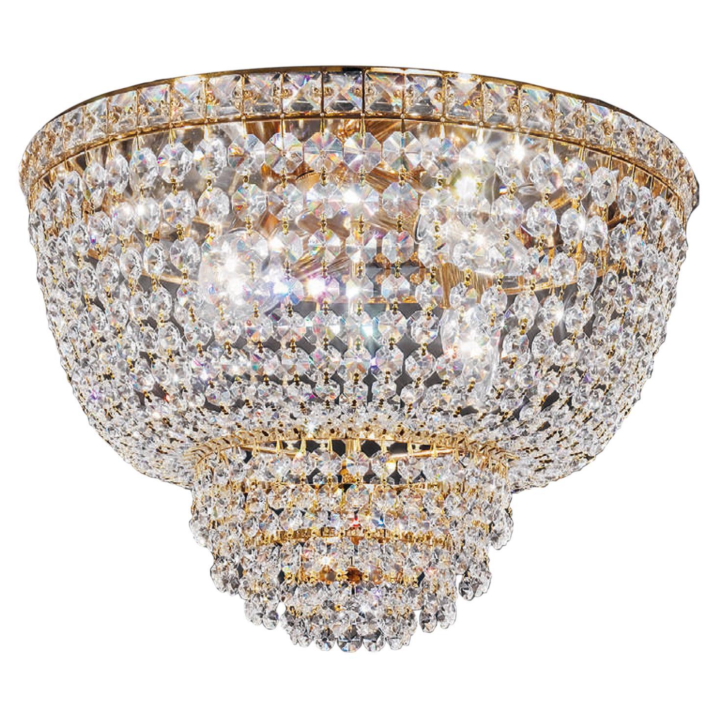 4-Lights Handmade Masterpiece Ceiling Lamp in 24kt Gold Plate & Scholer Crystals For Sale