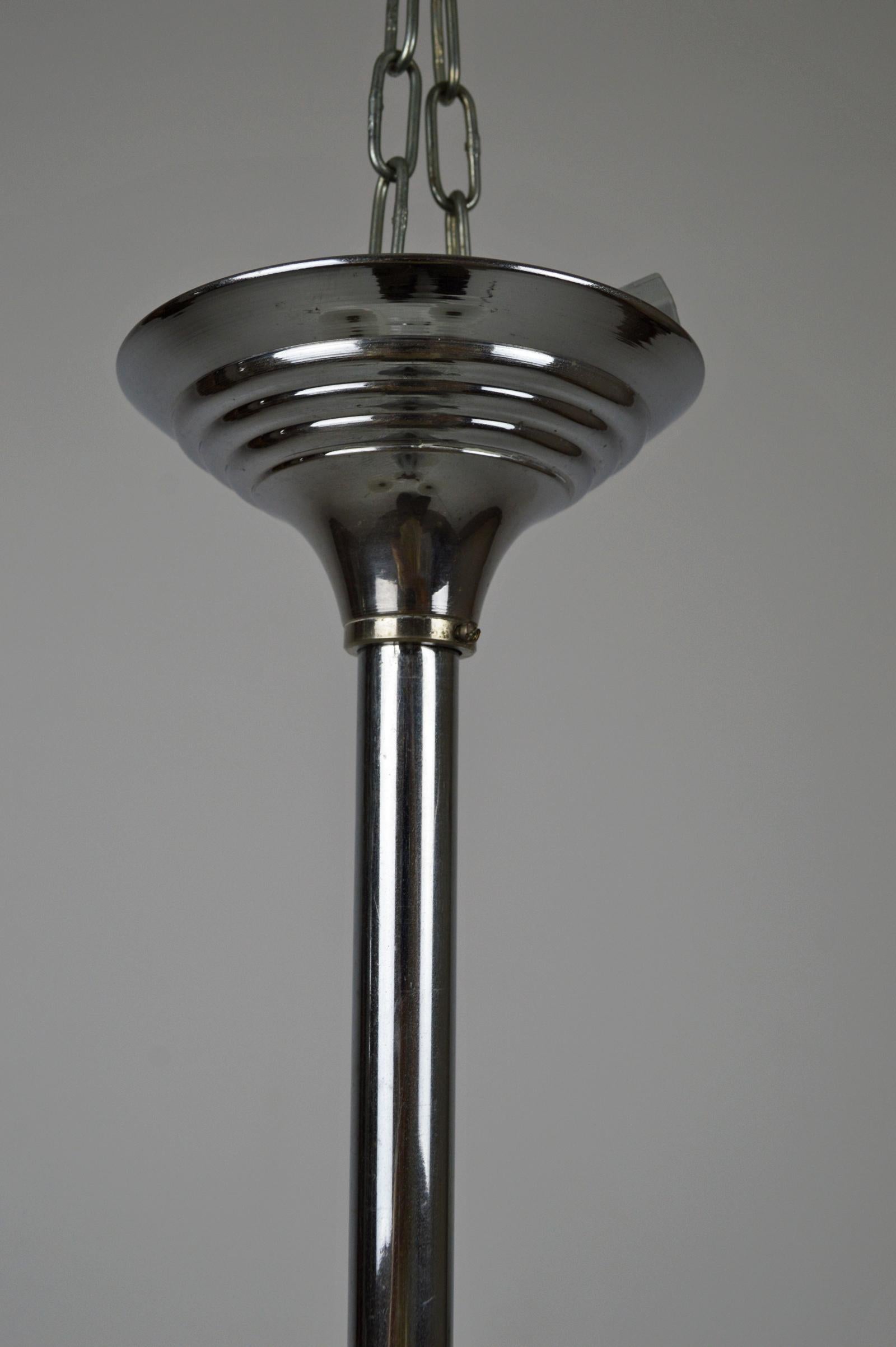 Lustre moderniste à 4 éclairages en laiton chromé, France, vers 1940 en vente 7