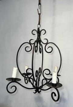 4 Lights Wrought Iron Chandelier. French Work. Circa 1950