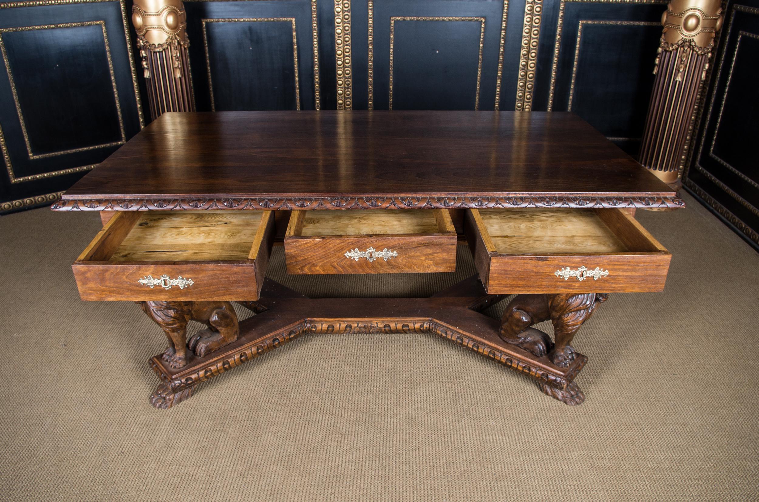 4 Lion's Desk Fully Carved, circa 1920, Empire Style 6