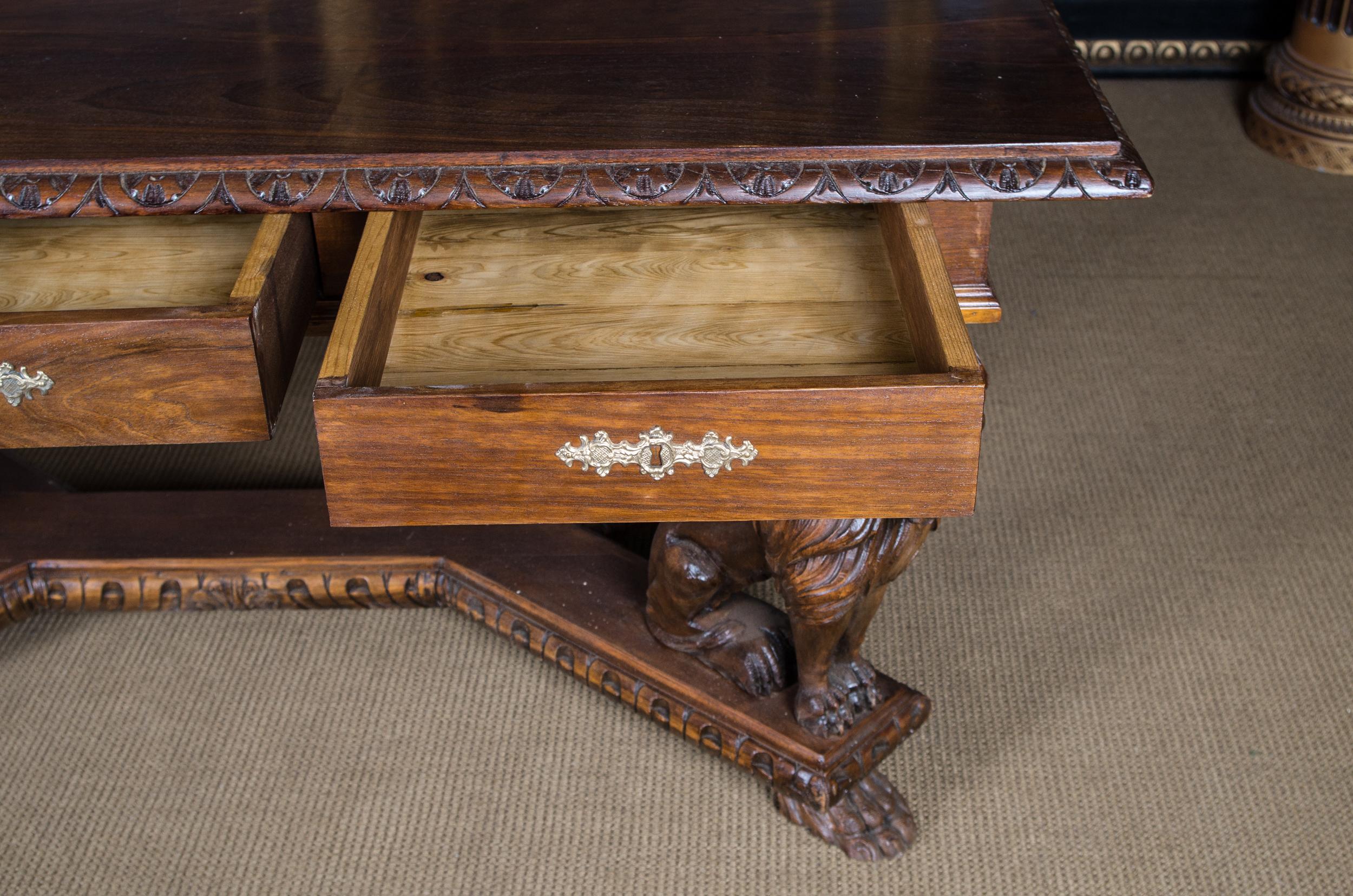 4 Lion's Desk Fully Carved, circa 1920, Empire Style 7