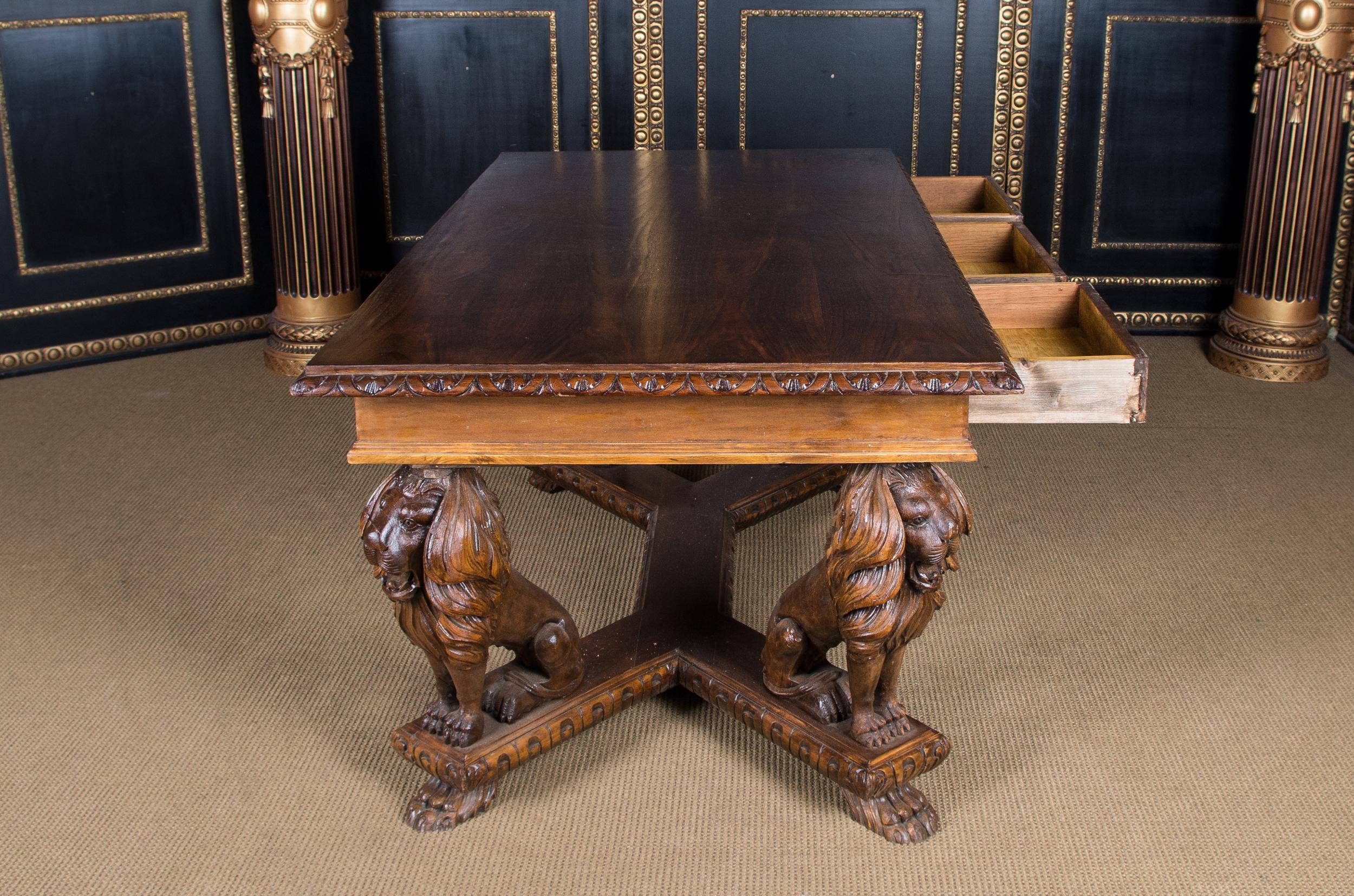 4 Lion's Desk Fully Carved, circa 1920, Empire Style 10