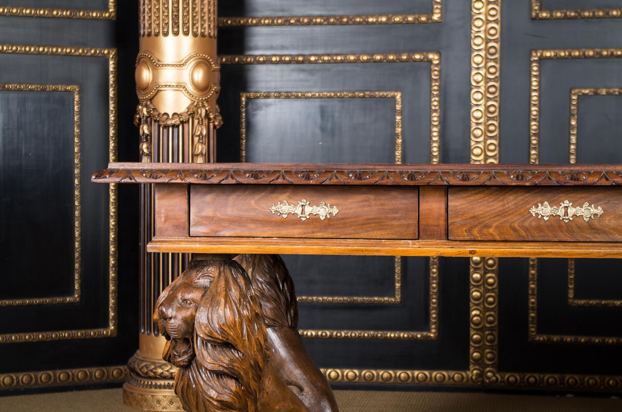20th Century 4 Lion's Desk Fully Carved, circa 1920, Empire Style