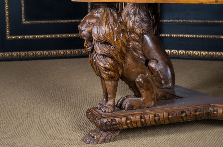 4 Lion's Desk Fully Carved, circa 1920, Empire Style at 1stDibs