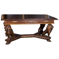 4 Lion's Desk Fully Carved, circa 1920, Empire Style