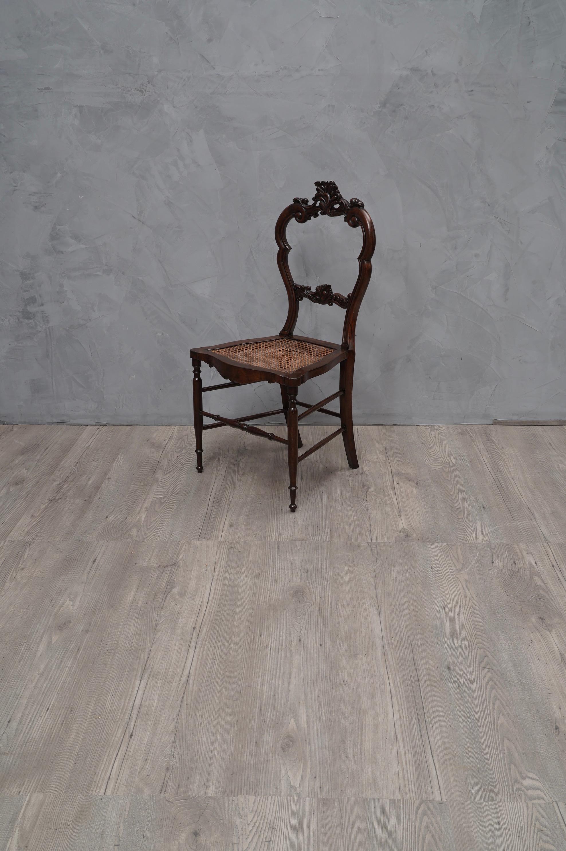 20th Century 4 Louis Philippe Style Walnut and Vienna Straw Italian Chairs, 1940
