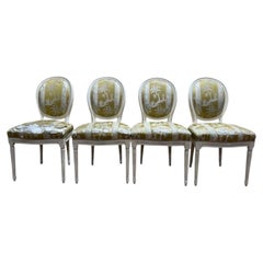4 Louis XVI medallion chairs, whitewashed wood