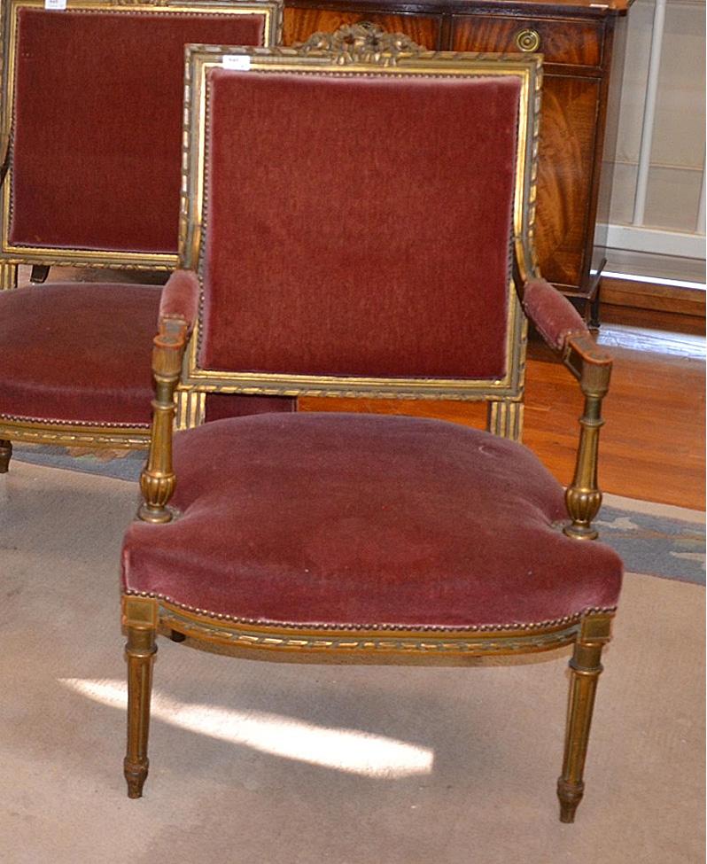 4 Louis XVI style chairs, Napoleon III period, partially gilded.