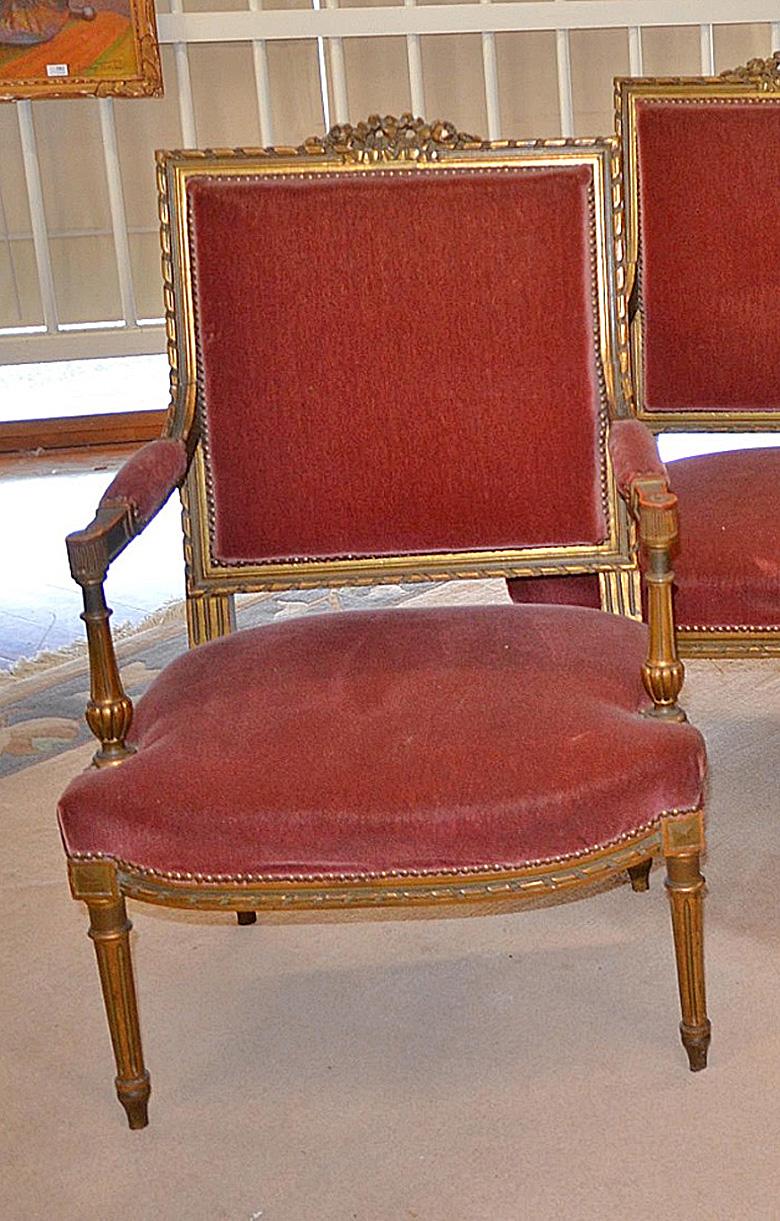 French 4 Louis XVI Style Chairs, Napoleon III Period, Partially Gilded For Sale