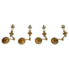 Set of 4 Gilt Bronze Swing Arm Wall Lights, Attributed to Tisserant