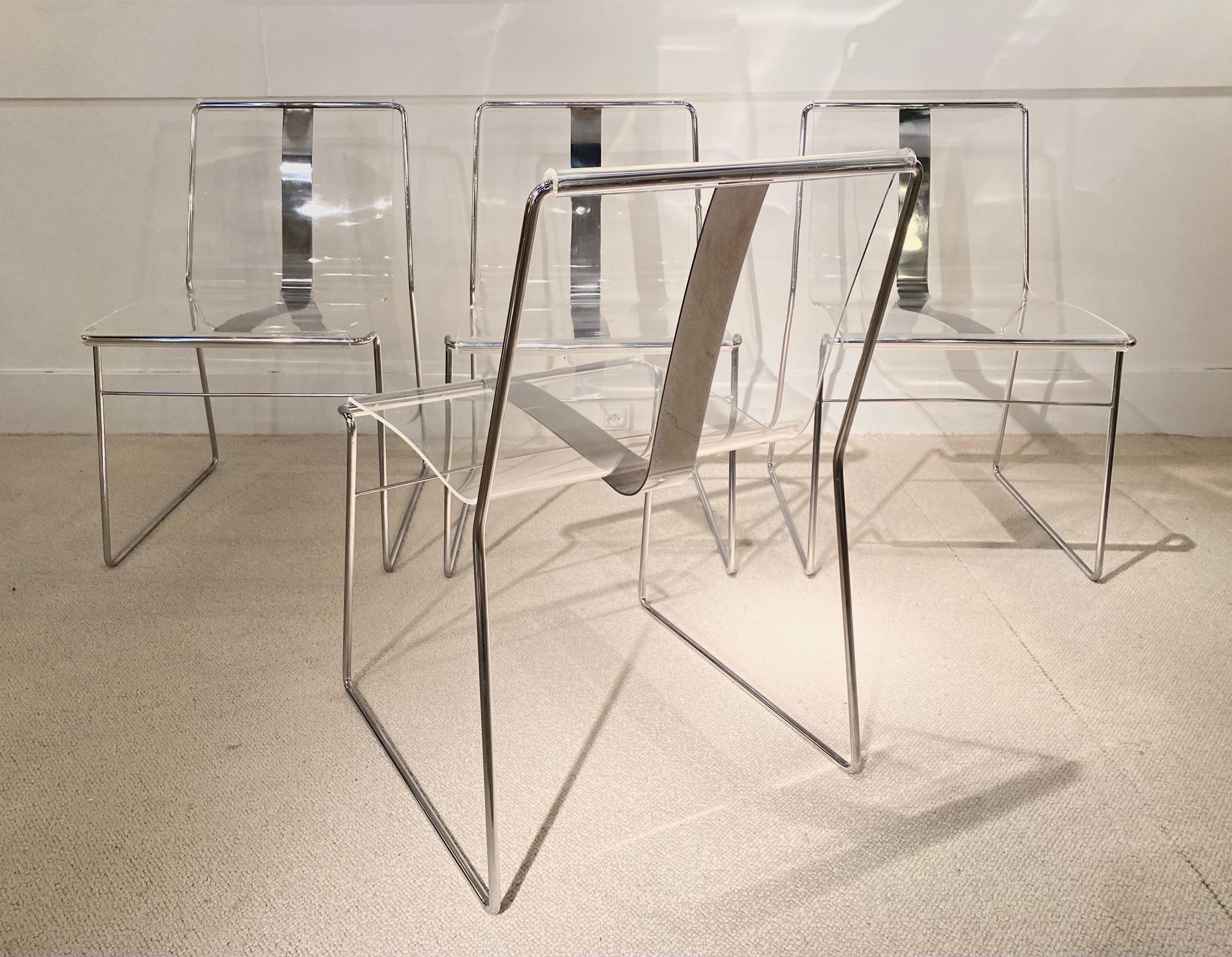 4 Lucite Chairs by Jacques Charpentier 1