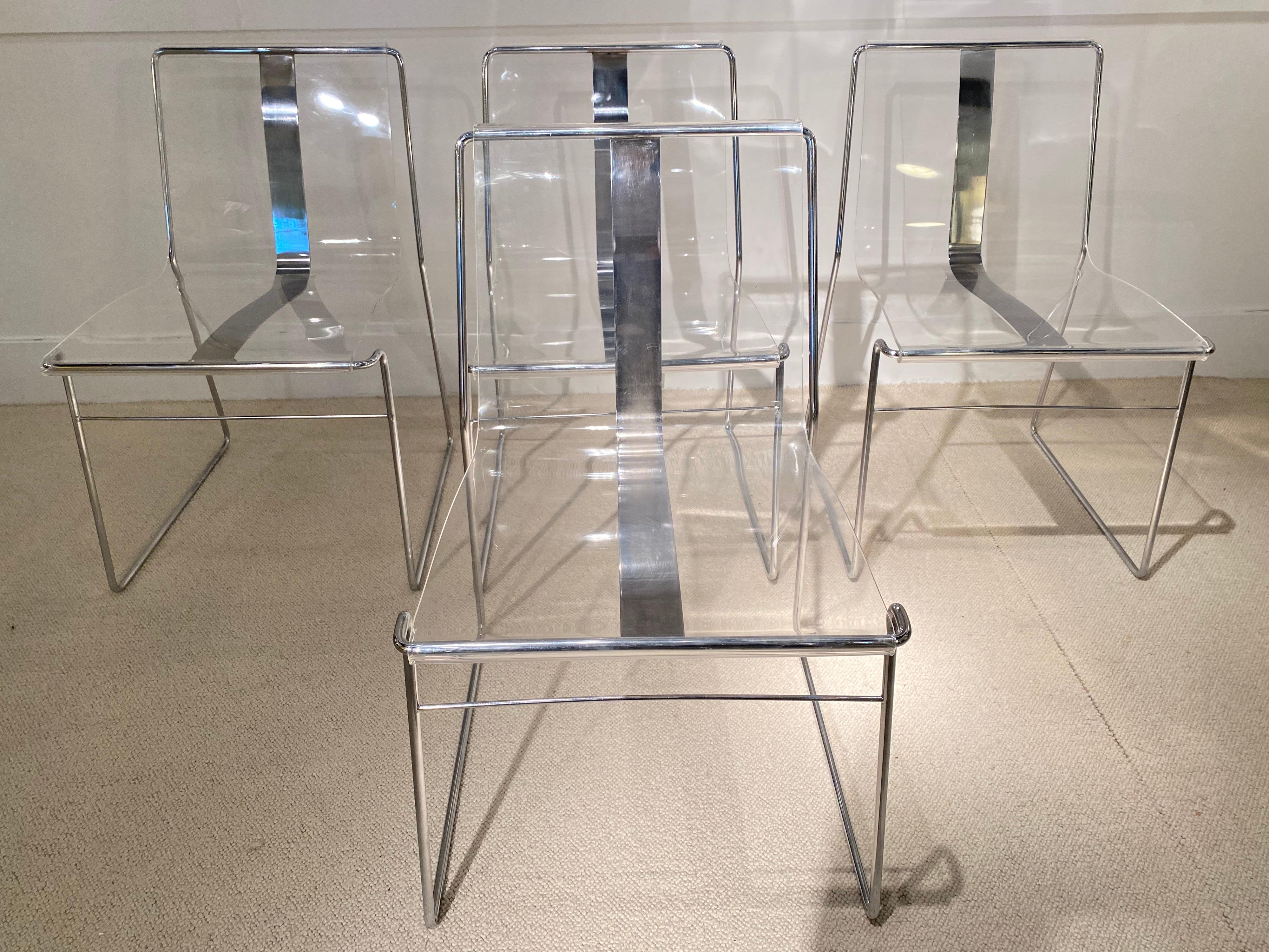 French 4 Lucite Chairs by Jacques Charpentier