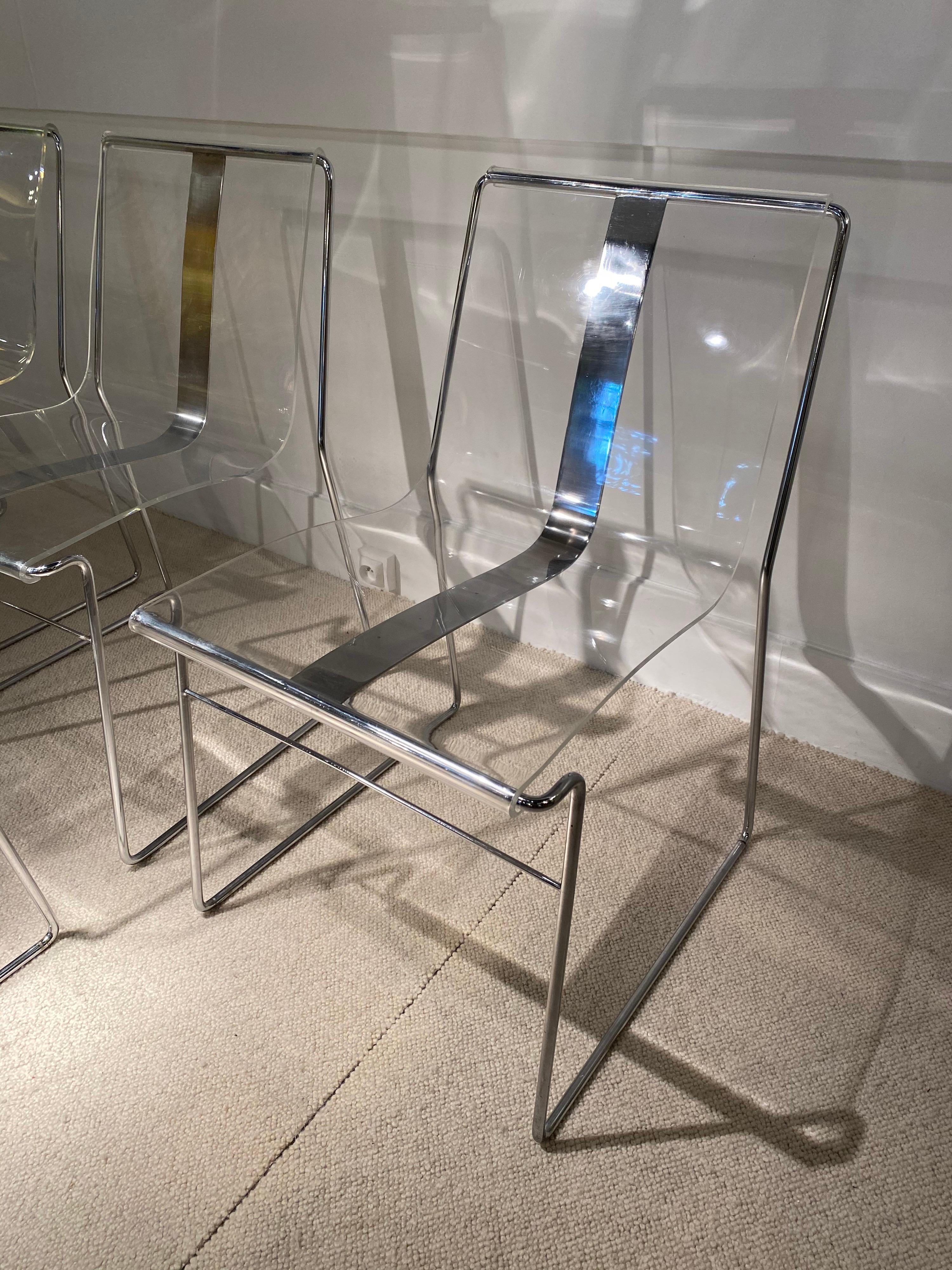 4 Lucite Chairs by Jacques Charpentier In Good Condition In Saint-Ouen, FR