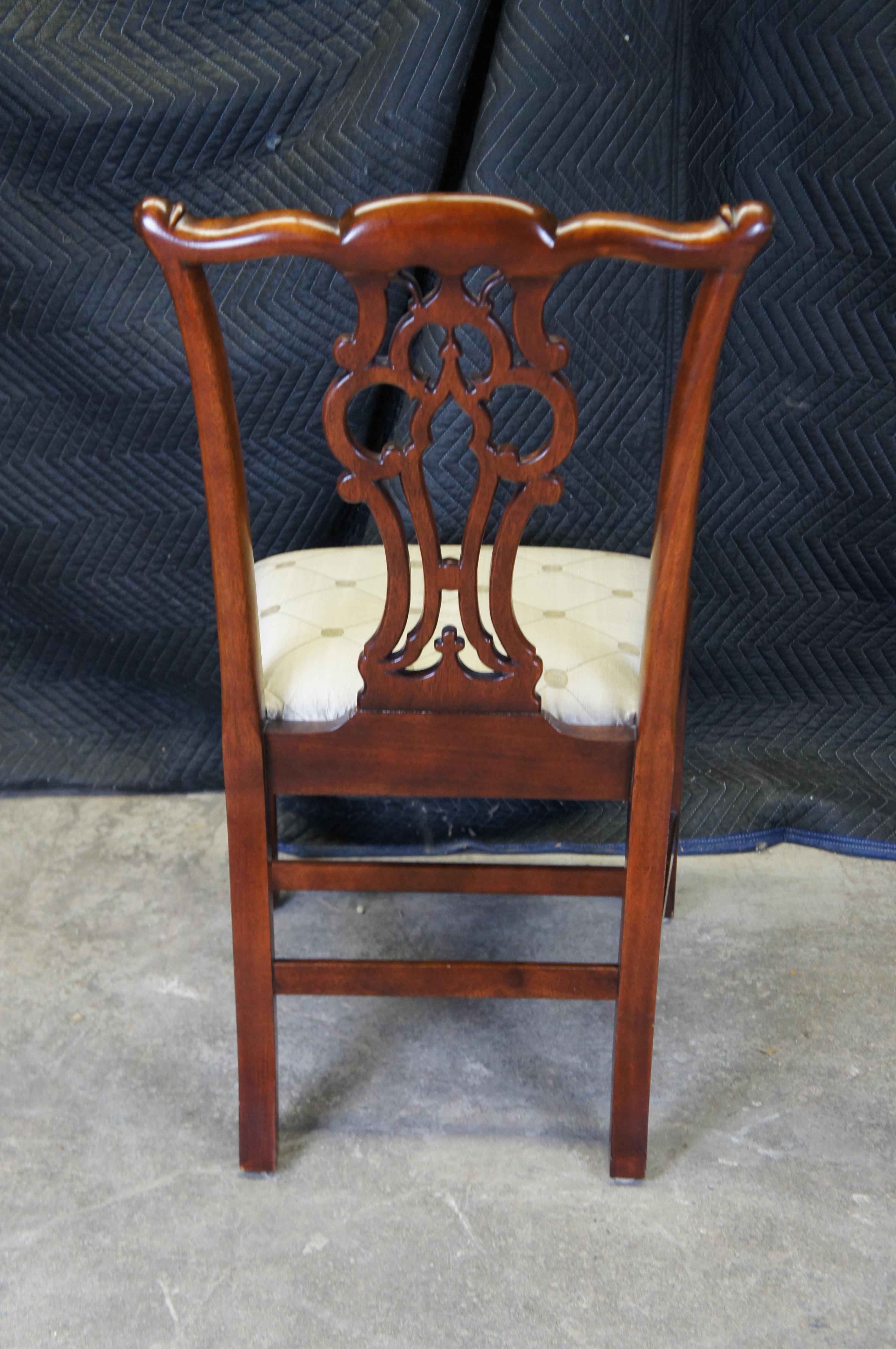 4 sedie da pranzo in mogano Maitland Smith Chippendale Regency con sedute in seta in vendita 6