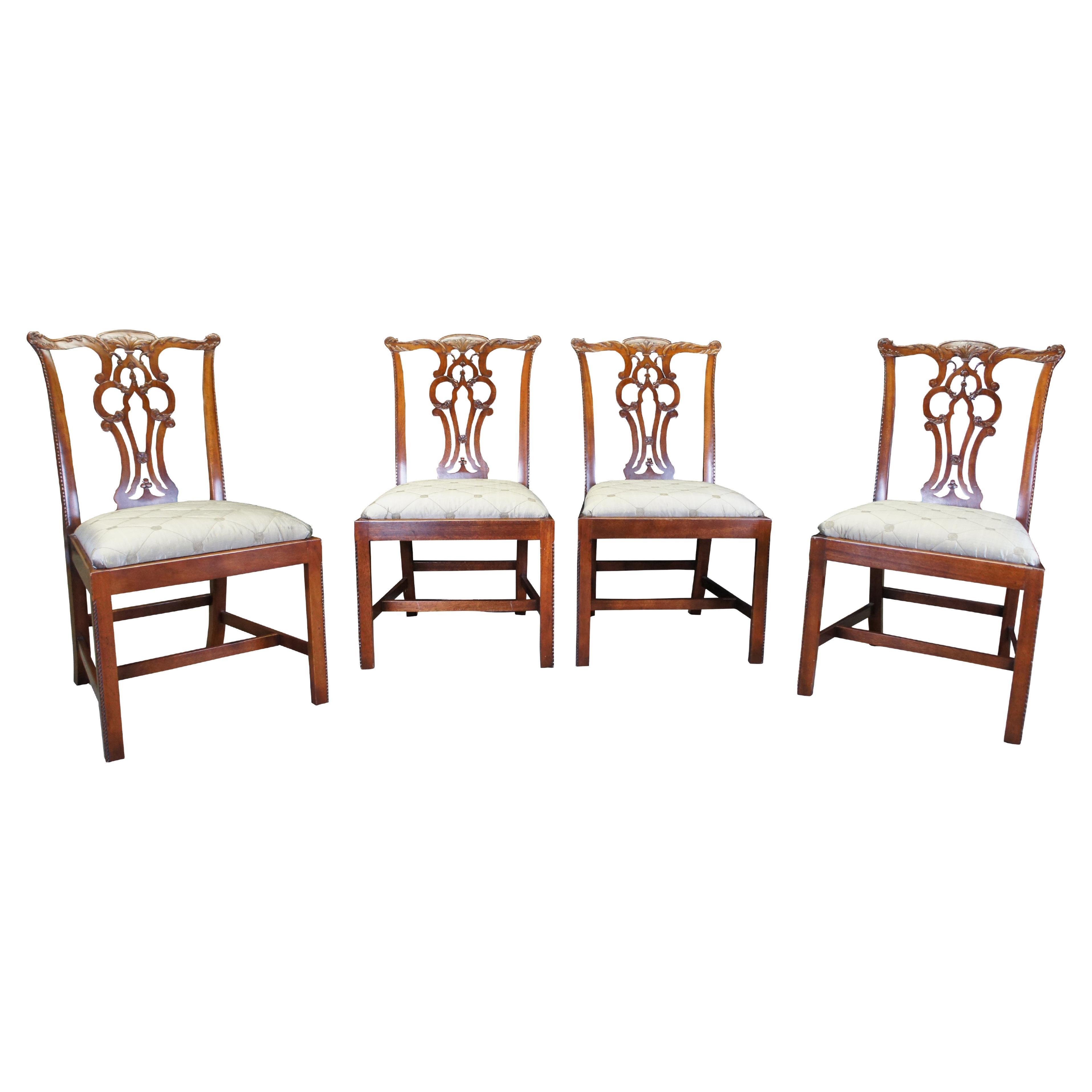 4 Maitland Smith Chippendale Regency Mahogany Dining Side Chairs w Silk Seats