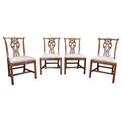 4 Maitland Smith Chippendale Regencia Sillas de comedor de caoba con asientos de seda