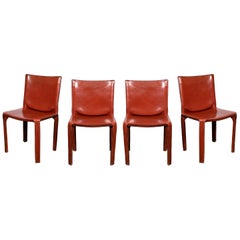 4 Mario Bellini CAB 412 Chairs in Cognac (Russian Red) Leather for Cassina