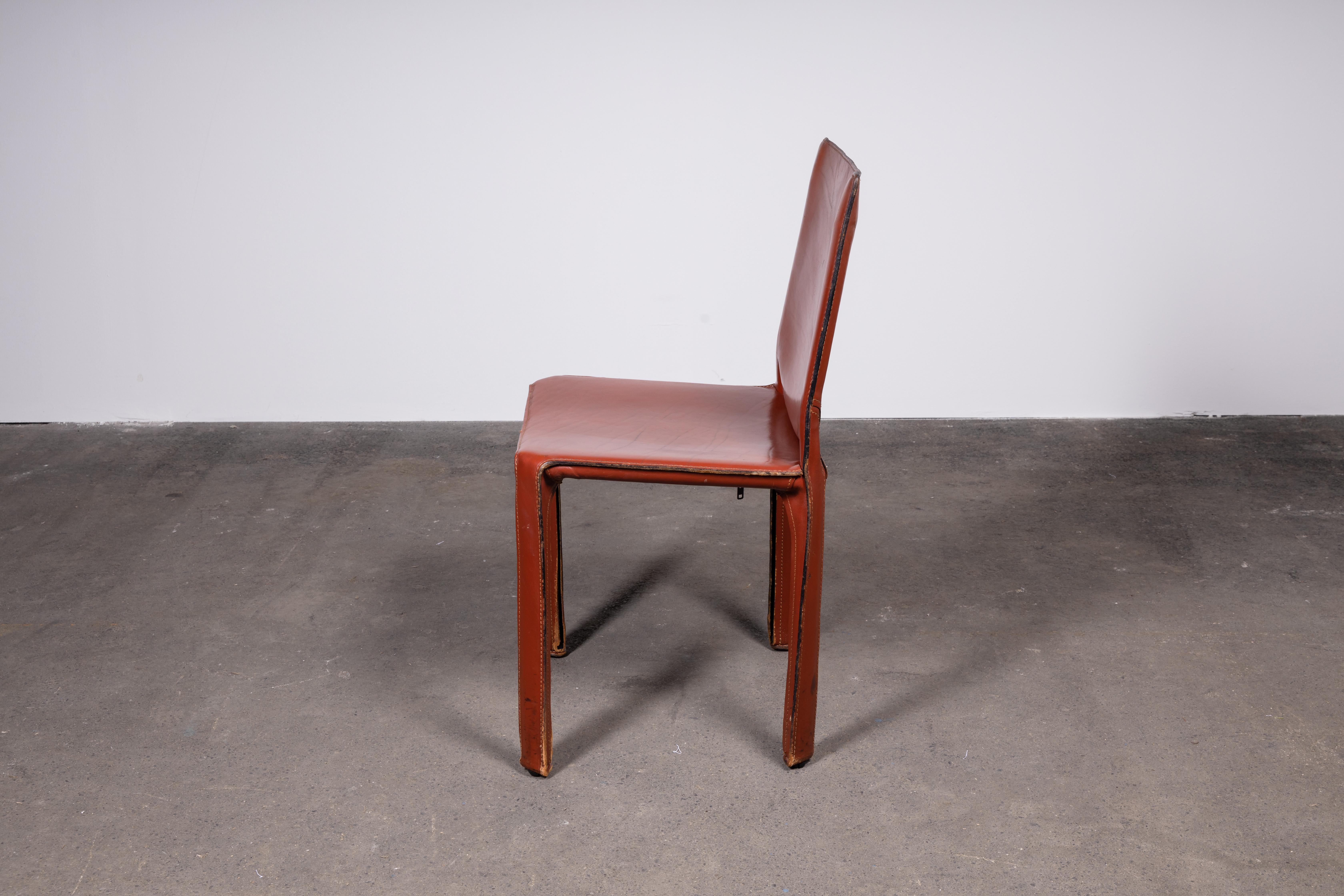 Mid-Century Modern 4 Mario Bellini CAB 412 Chairs in Cognac (Russian Red) Leather for Cassina