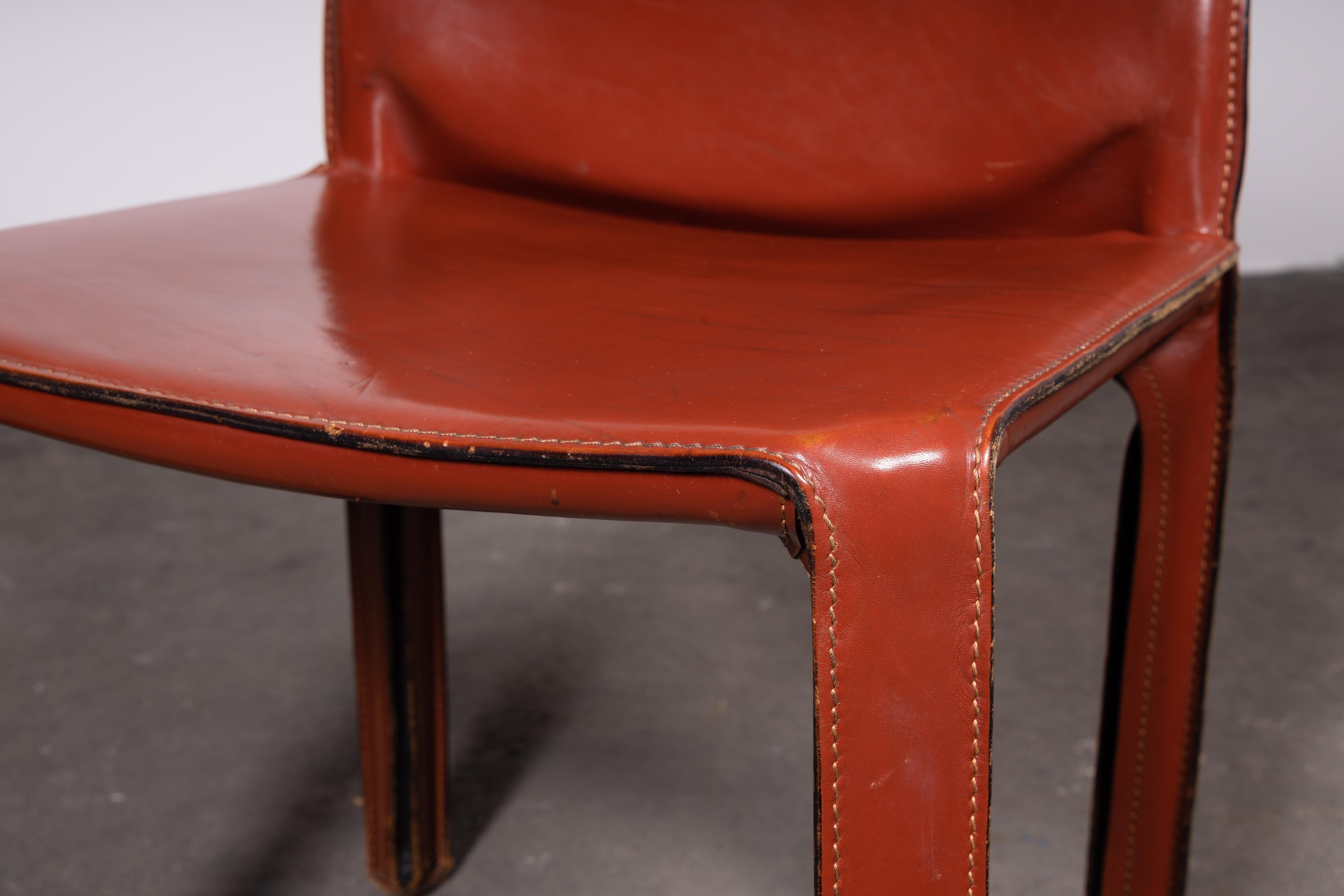 4 Mario Bellini CAB 412 Chairs in Cognac (Russian Red) Leather for Cassina In Good Condition In Grand Cayman, KY
