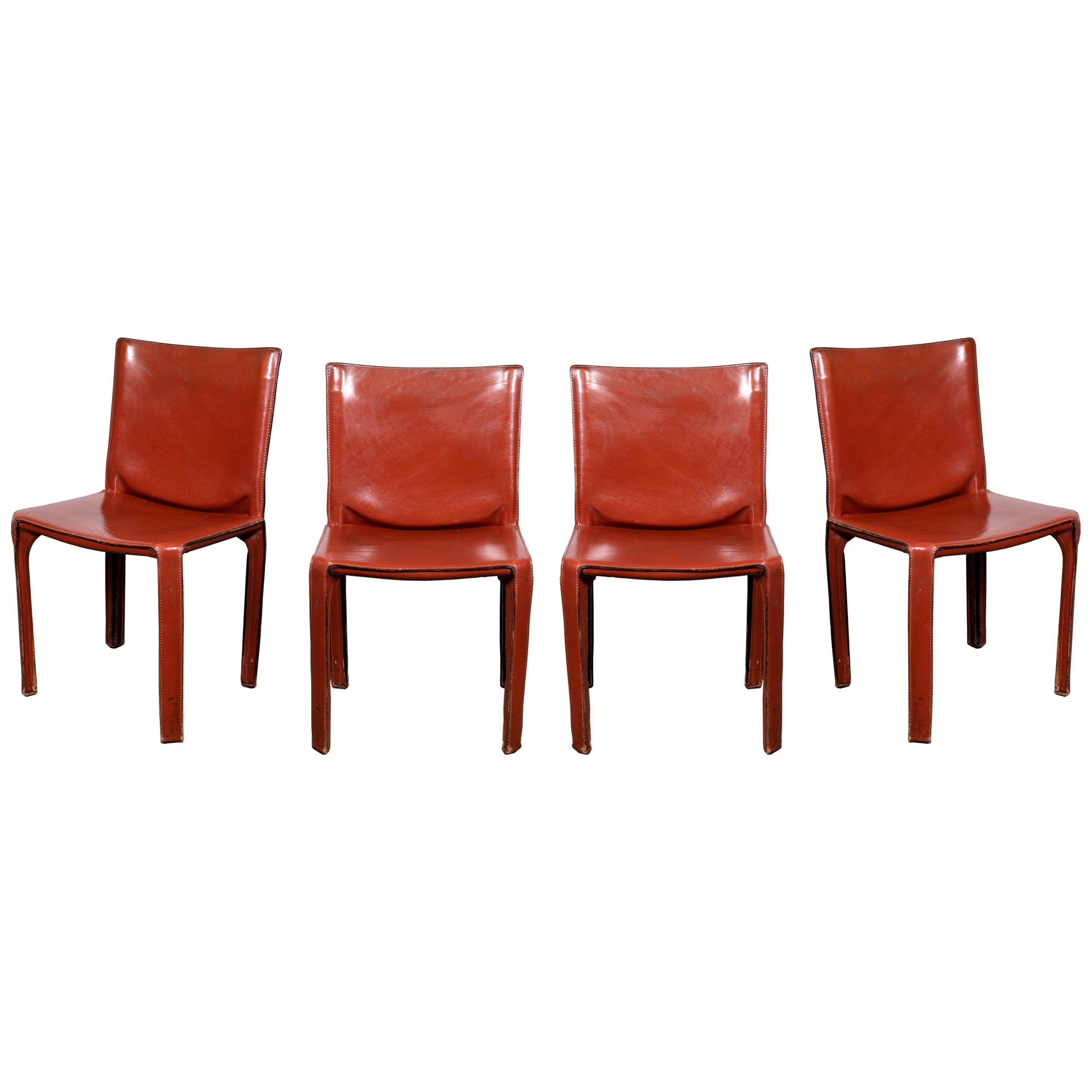 4 Mario Bellini CAB 412 Chairs in Cognac (Russian Red) Leather for Cassina