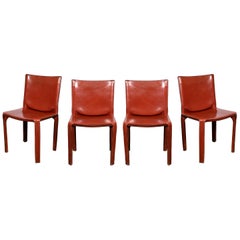 4 chaises CAB 412 Mario Bellini en cuir cognac (rouge russe) pour Cassina