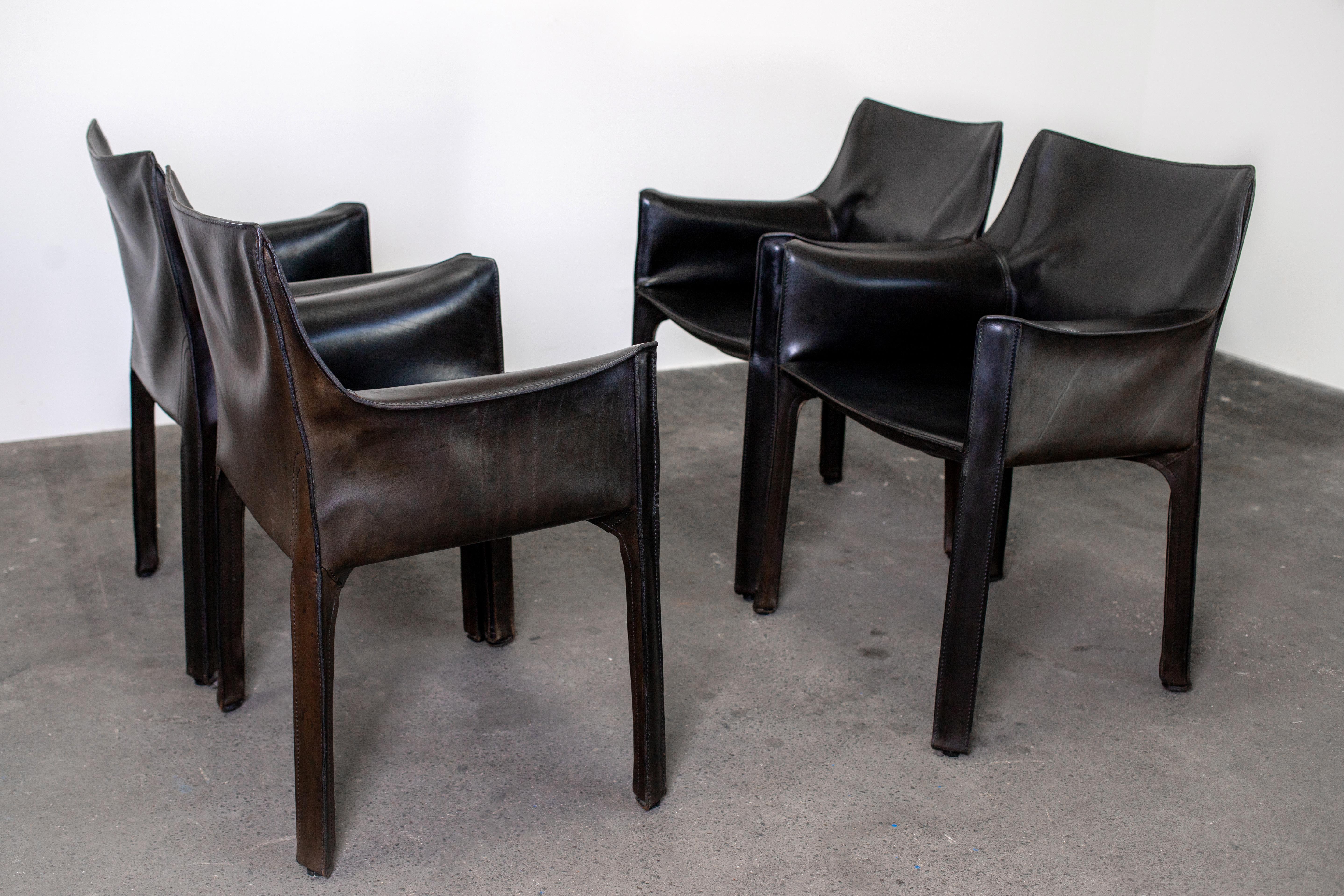 20th Century 4 Mario Bellini CAB 413 Armchairs in Vintage Black Leather for Cassina
