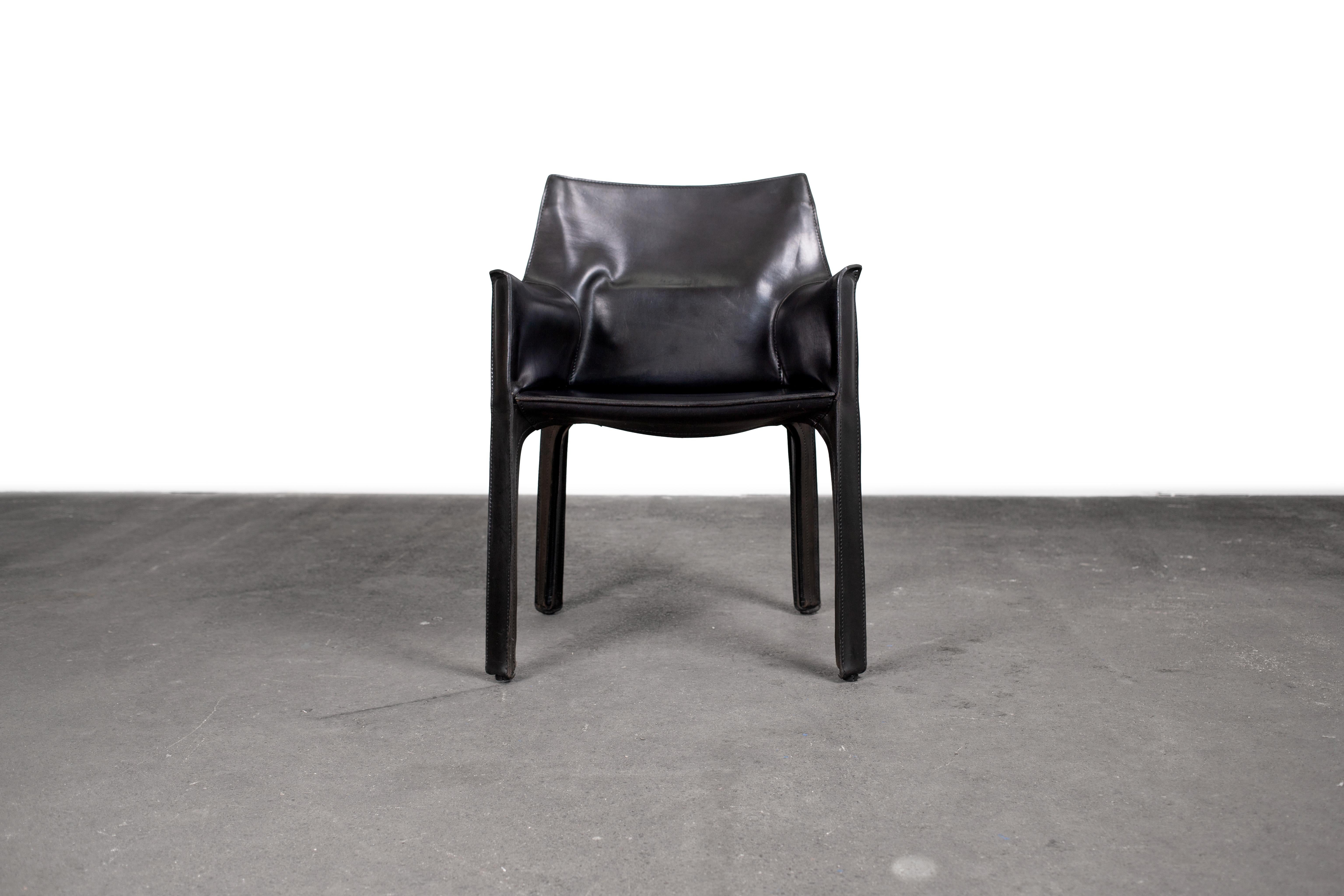 4 Mario Bellini CAB 413 Armchairs in Vintage Black Leather for Cassina 2