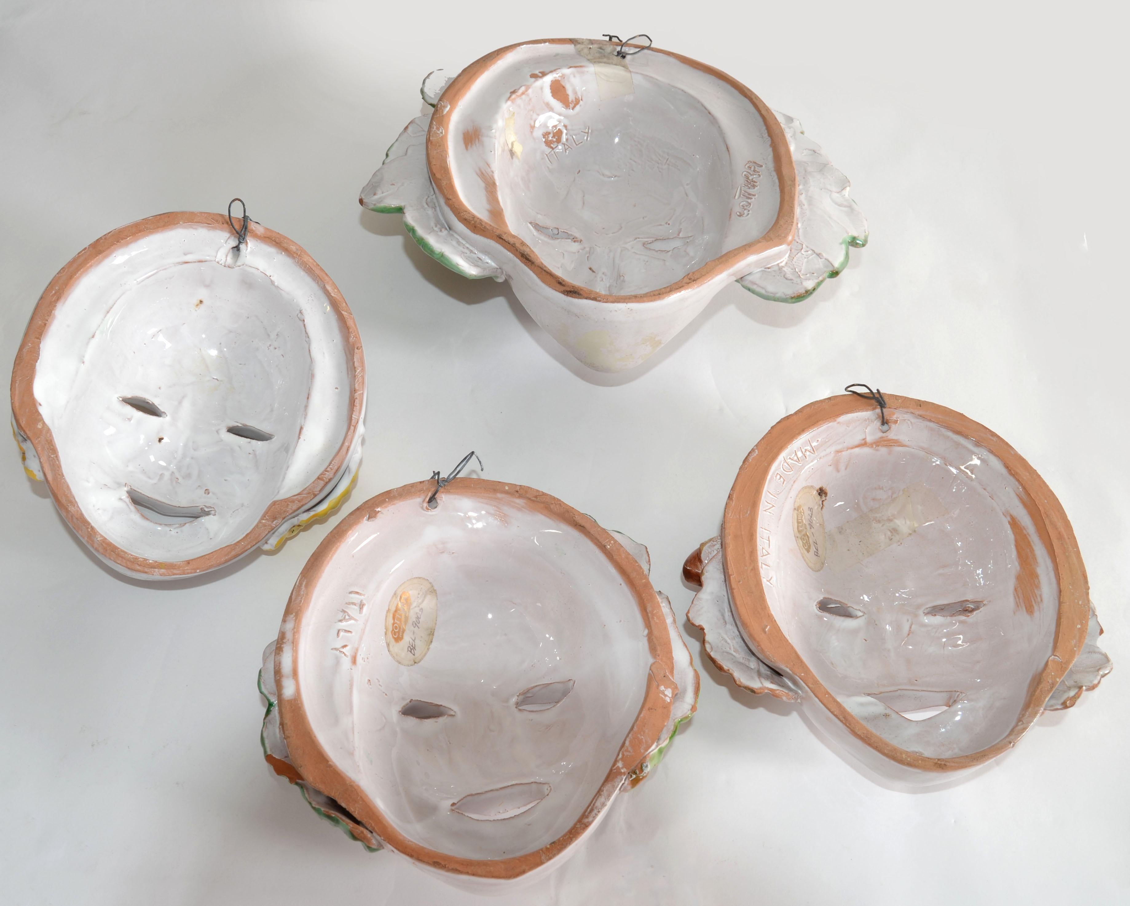 4 masques muraux vintage en céramique de majolique peints à la main, Italie Cottura  en vente 4