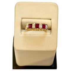 4 Marquise Diamonds & Princess Cut  Burma Ruby Ring 14 Karat Yellow Gold
