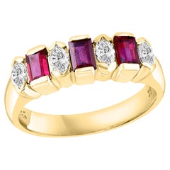 4 Marquise Diamonds & Princess Cut  Burma Ruby Ring 14 Karat Yellow Gold