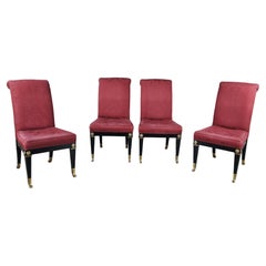 4 Mastercraft Empire Regency Black Lacquered Brass Mounted Dining Chairs