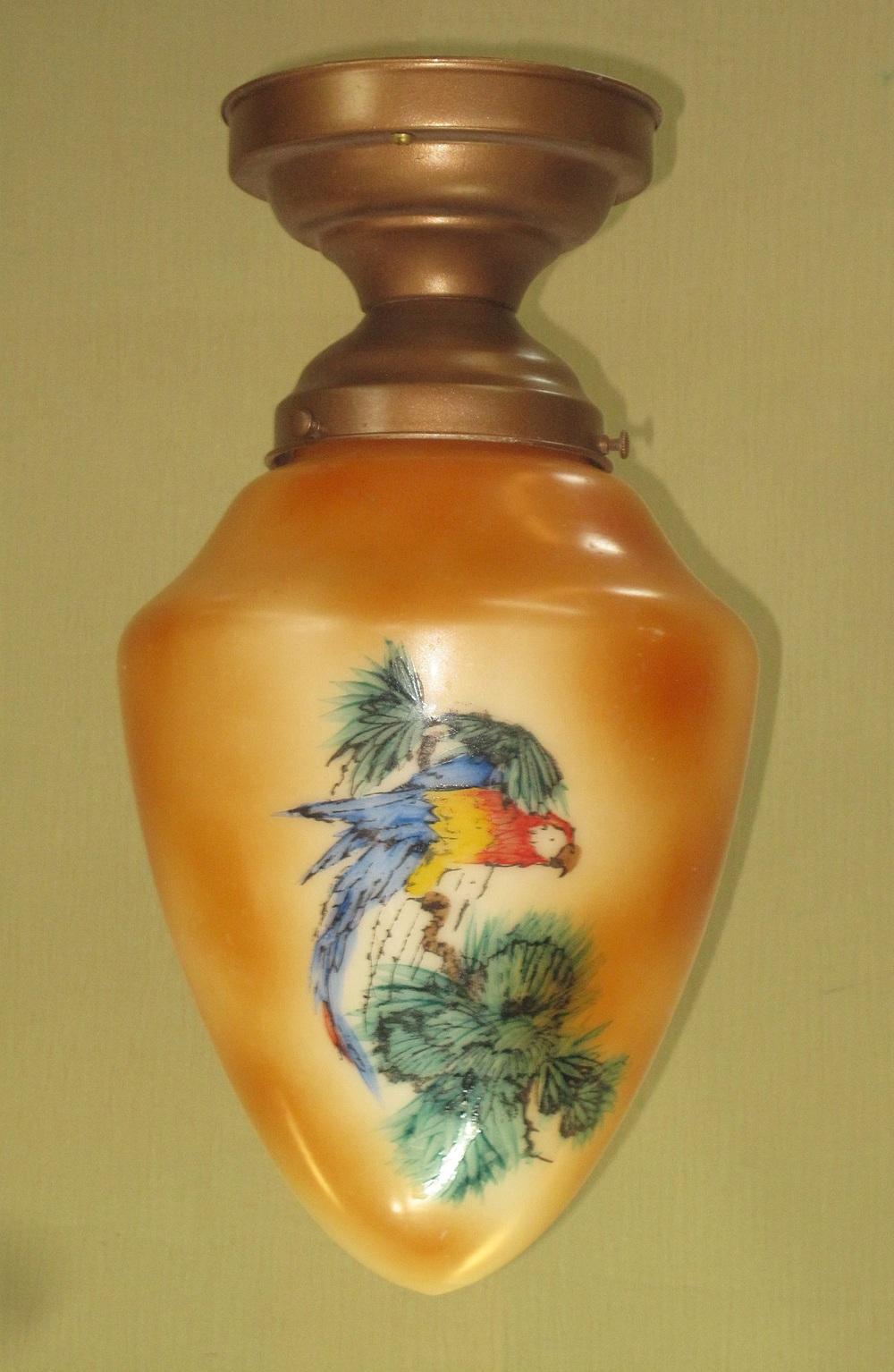 Fired 4 Matching Vintage Parrot Globes For Sale