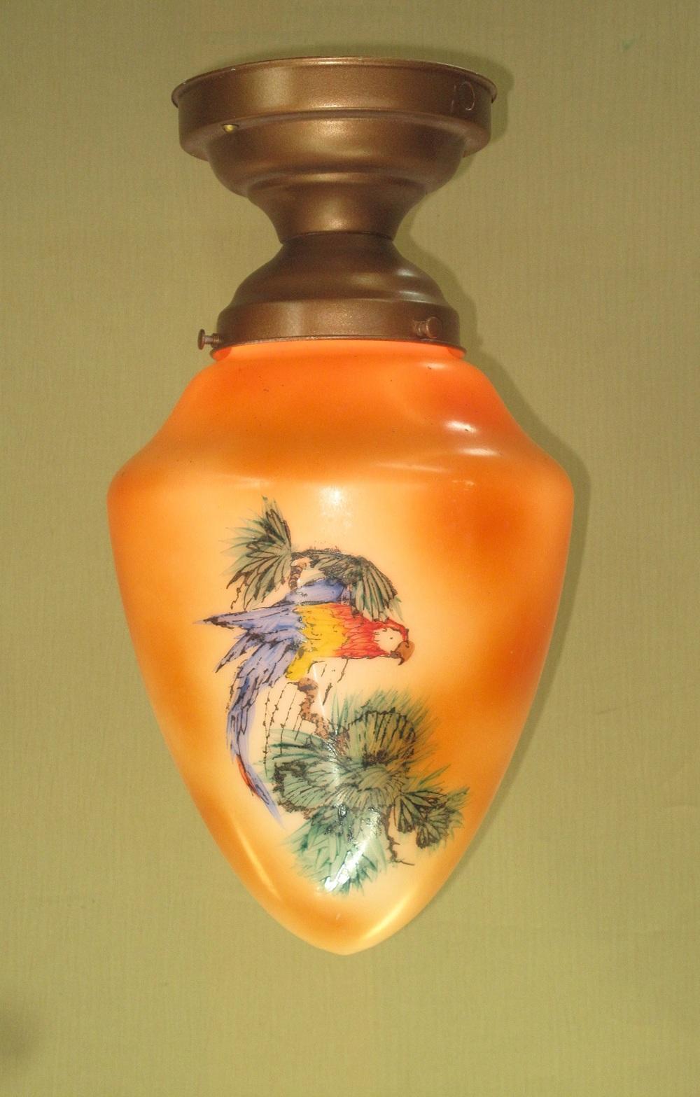 Glass 4 Matching Vintage Parrot Globes For Sale