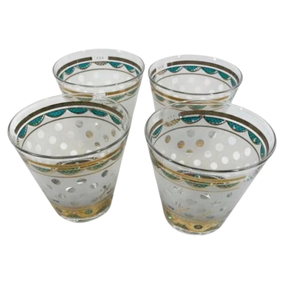4 MCM Georges Briard Old Fashioned Glasses, Clear Polka Dots on Frosted Ground