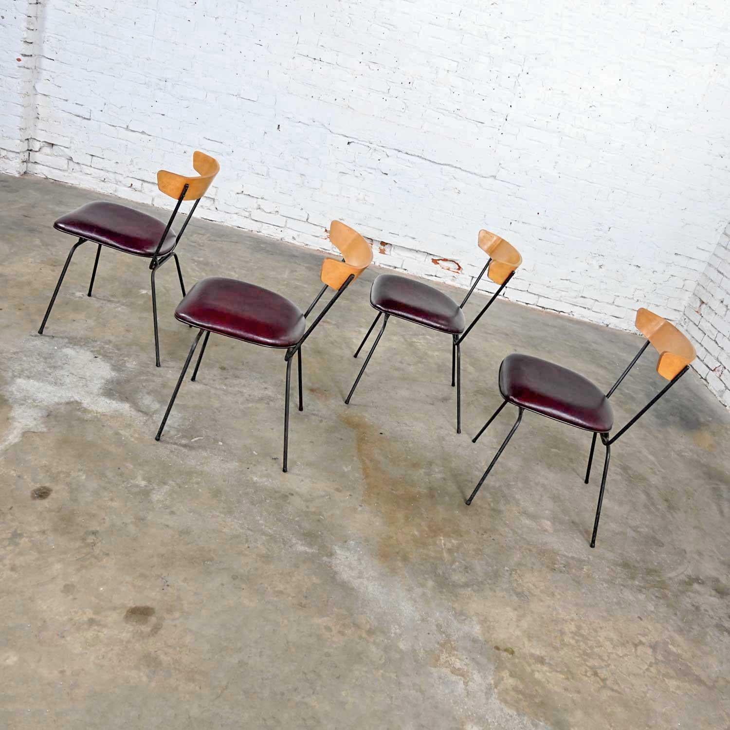 Mid-Century Modern 4 MCM Iron & Wood Dining Chairs Attributed to Clifford Pascoe for Modernmasters