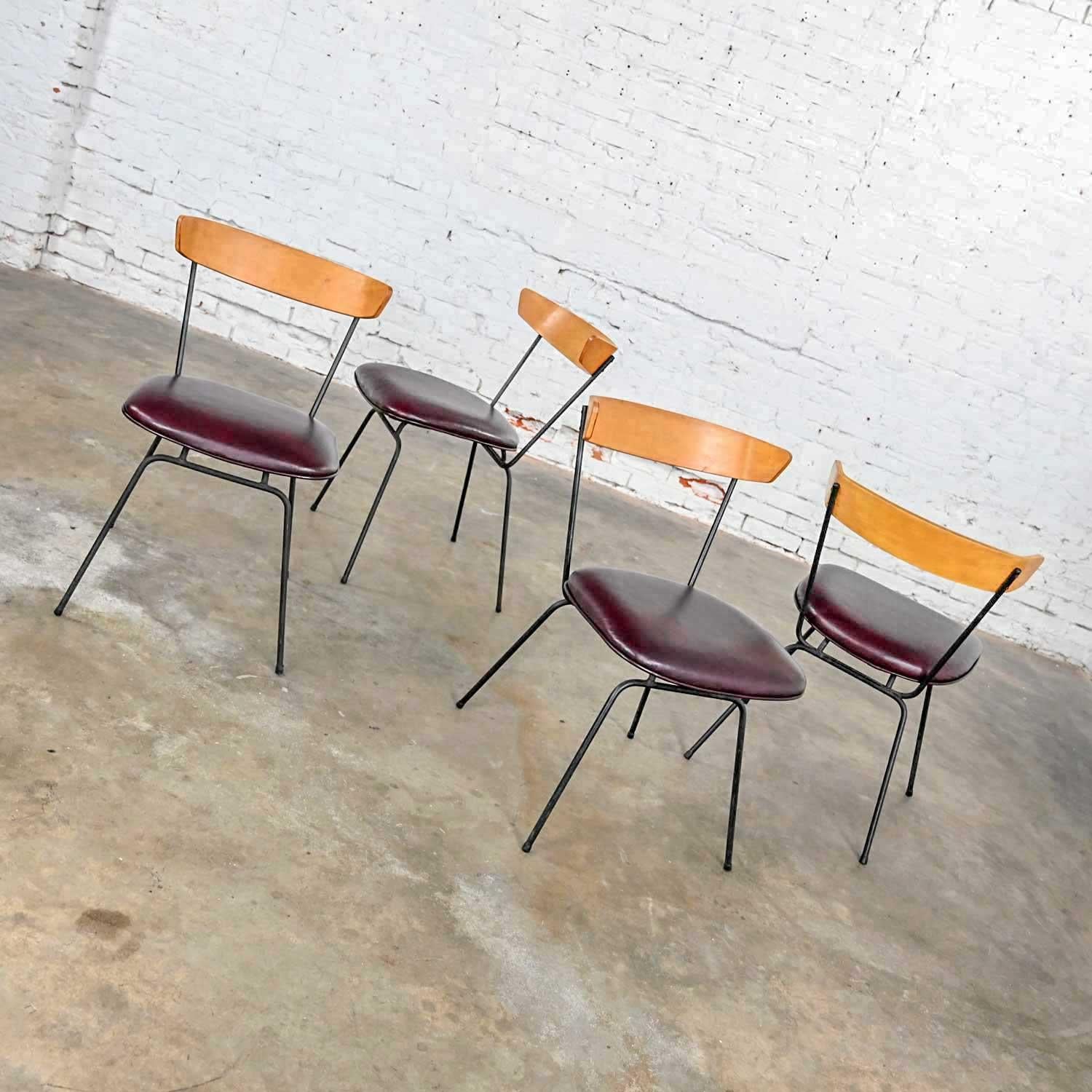 Faux Leather 4 MCM Iron & Wood Dining Chairs Attributed to Clifford Pascoe for Modernmasters