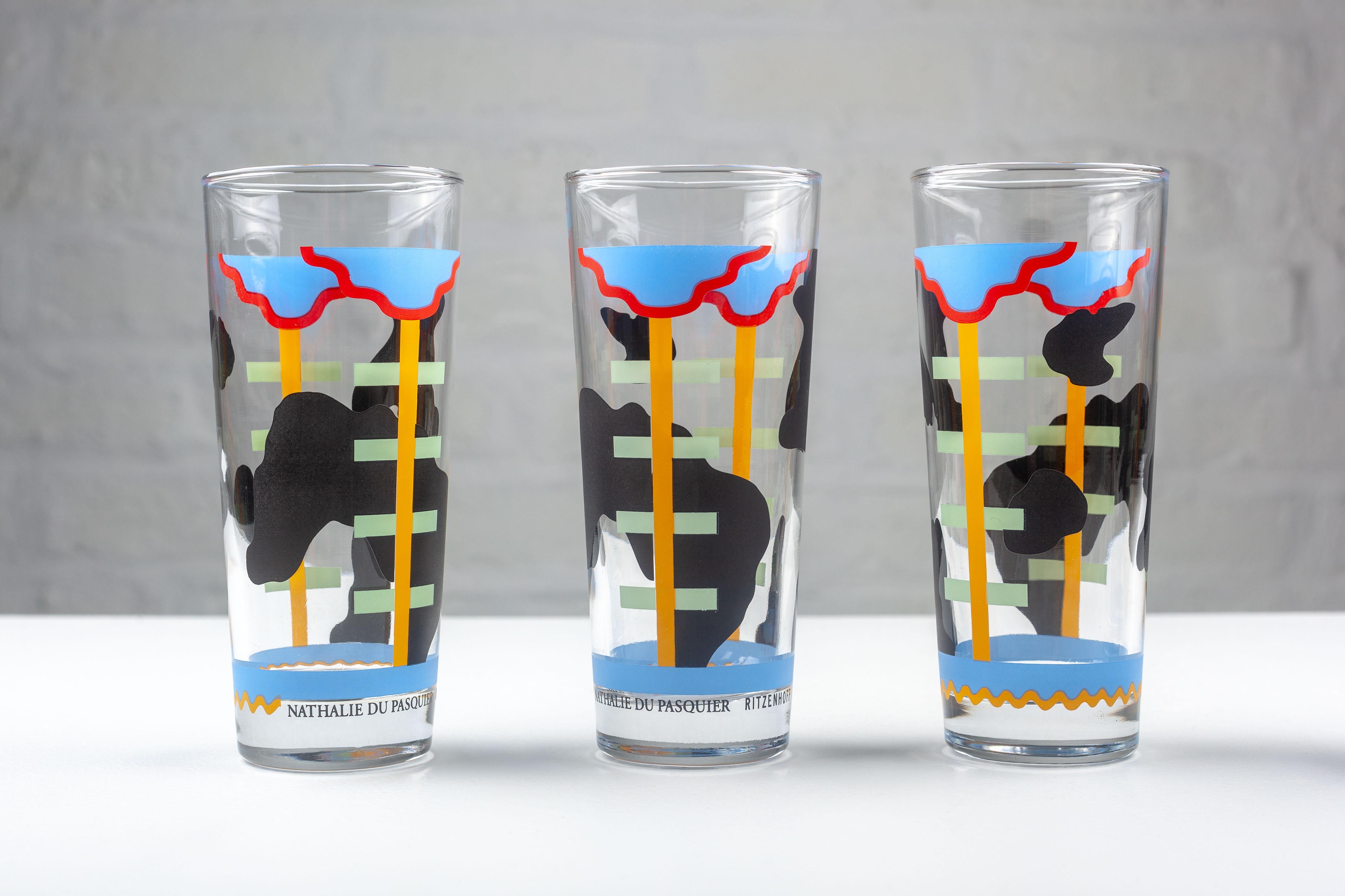 4 Memphis Glasses by Nathalie du Pasquier for Ritzenhoff, Germany In Good Condition For Sale In Chicago, IL