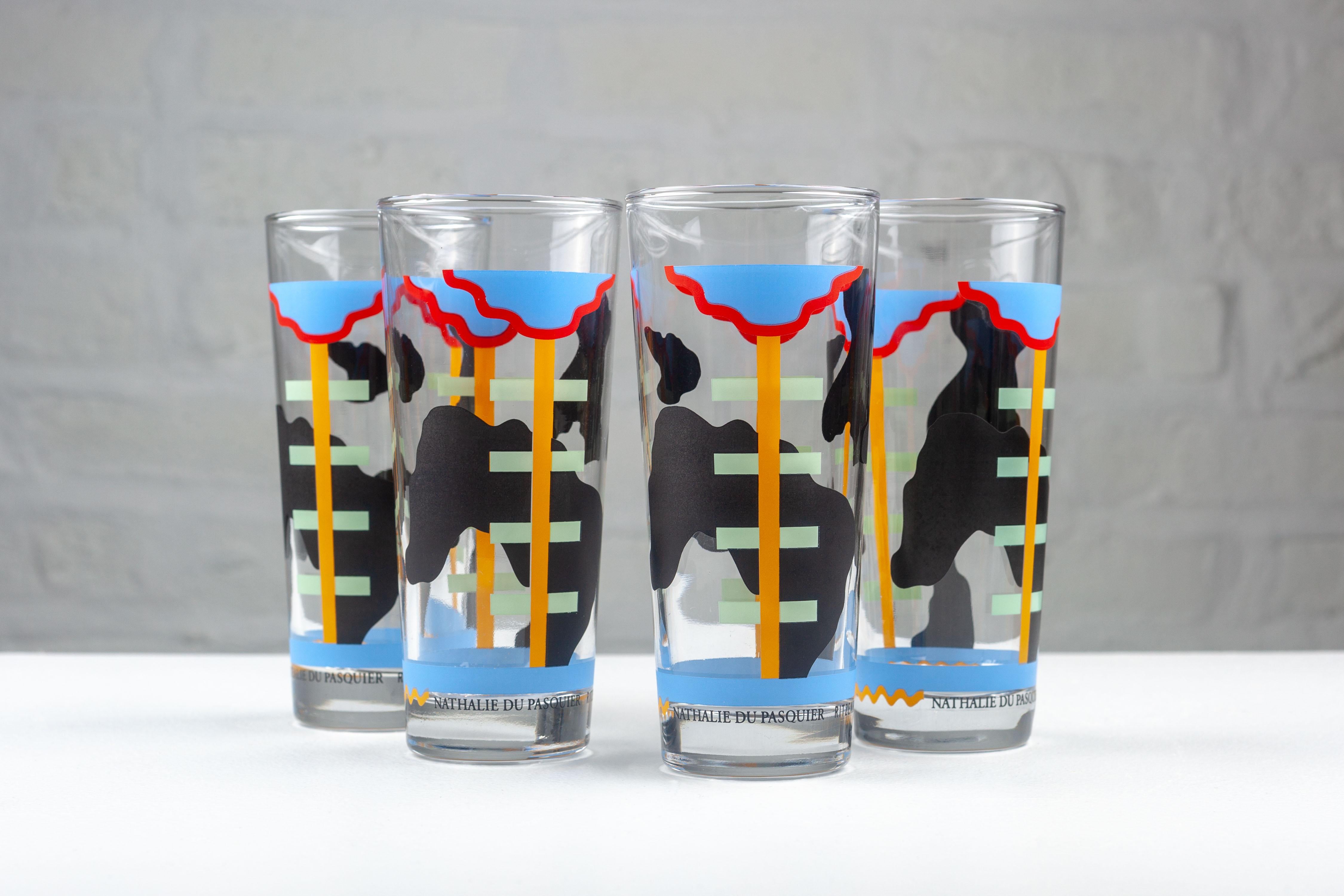 Late 20th Century 4 Memphis Glasses by Nathalie du Pasquier for Ritzenhoff, Germany For Sale