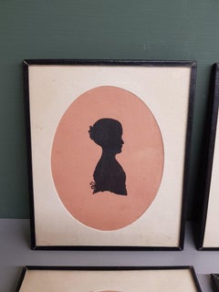 4 Mid-19th Century Miniature Silhouettes of Probably a Mother with Daughters