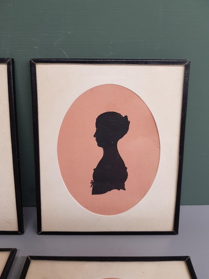 European 4 Mid-19th Century Miniature Silhouettes of Probably a Mother with Daughters For Sale