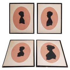 4 Mid-19th Century Miniature Silhouettes of Probably a Mother with Daughters