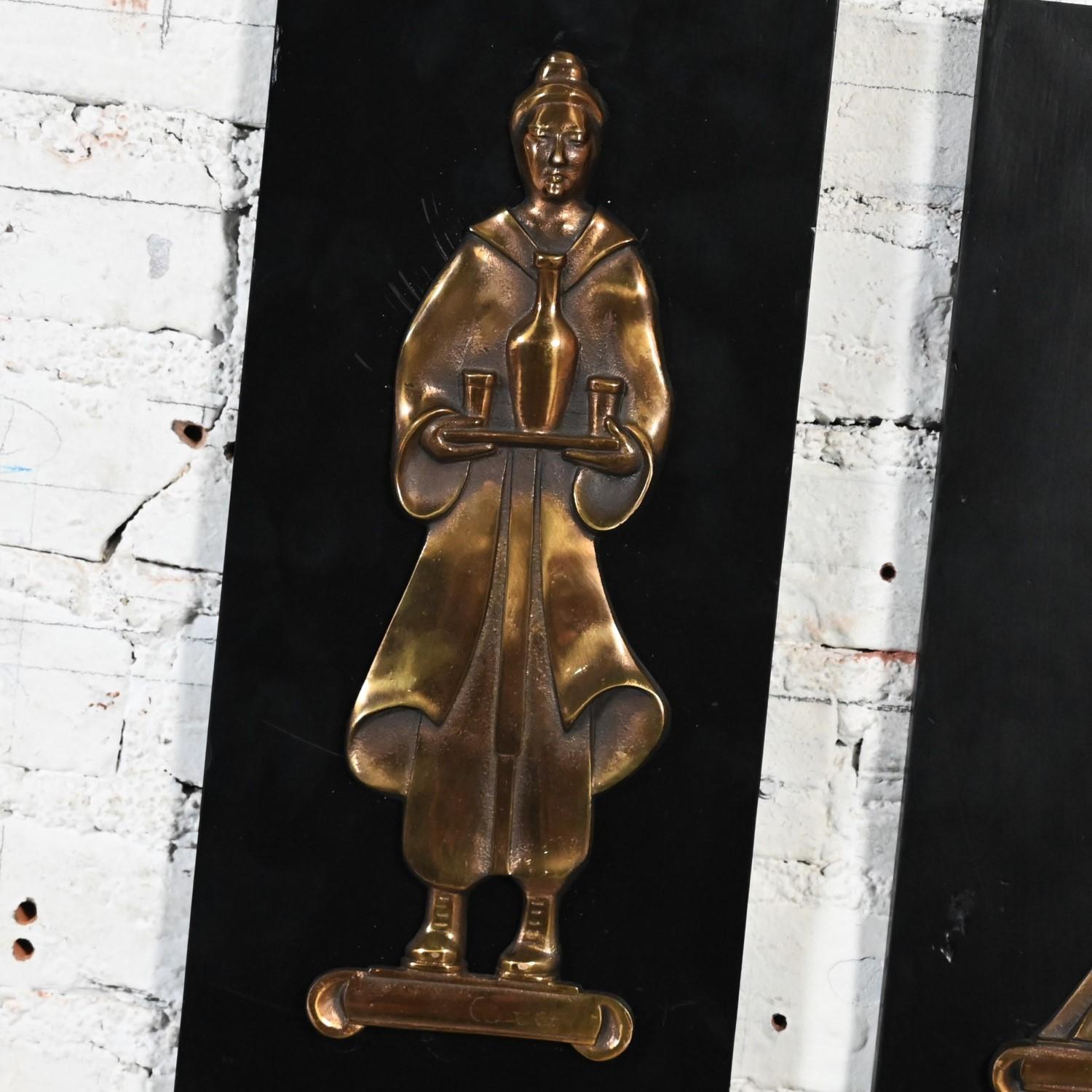 4 Mid-20th Century Asian Cast Bronze Figures on Black Wood Plaques Signed Gansu For Sale 8