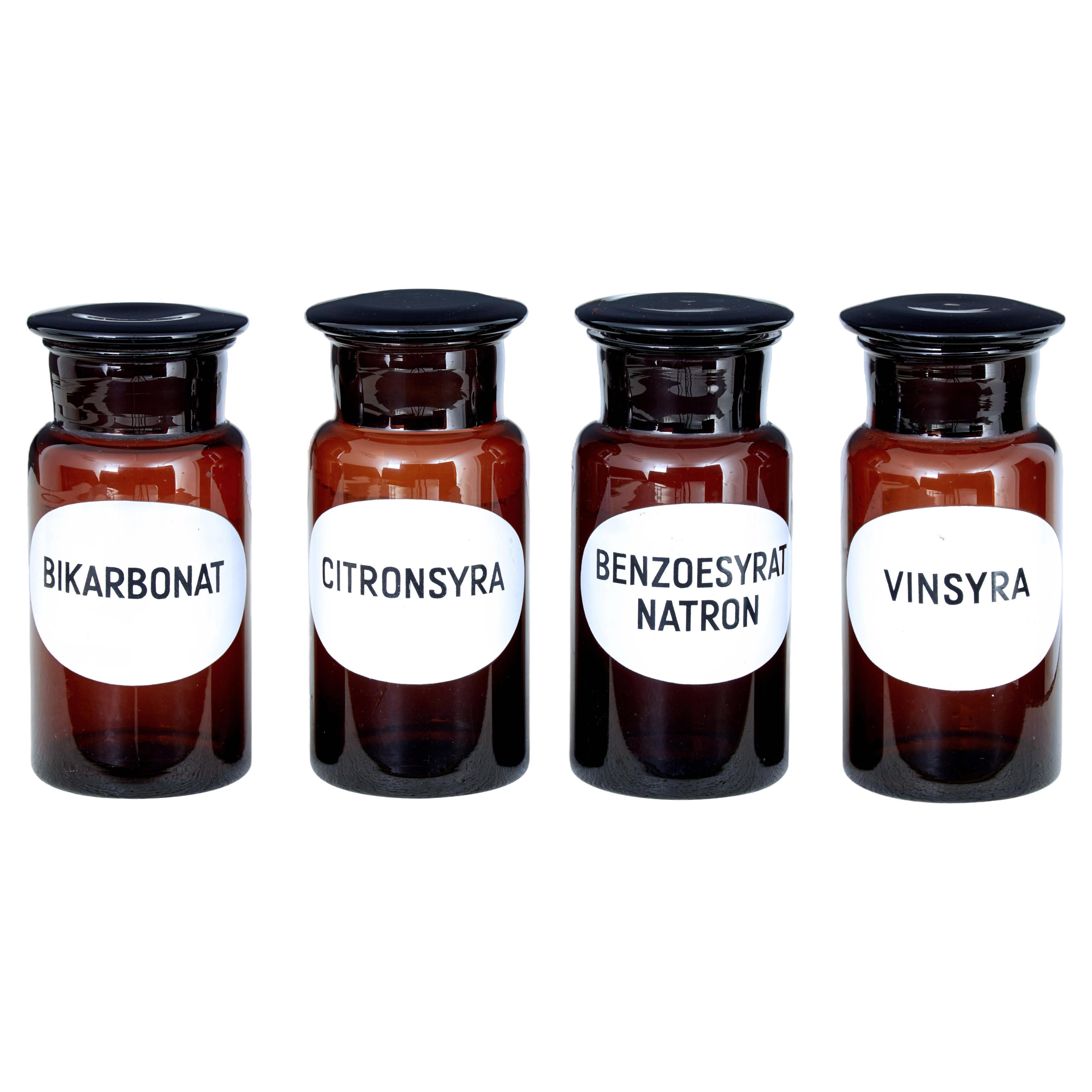 4 mid 20th century Swedish apothecary glass jars