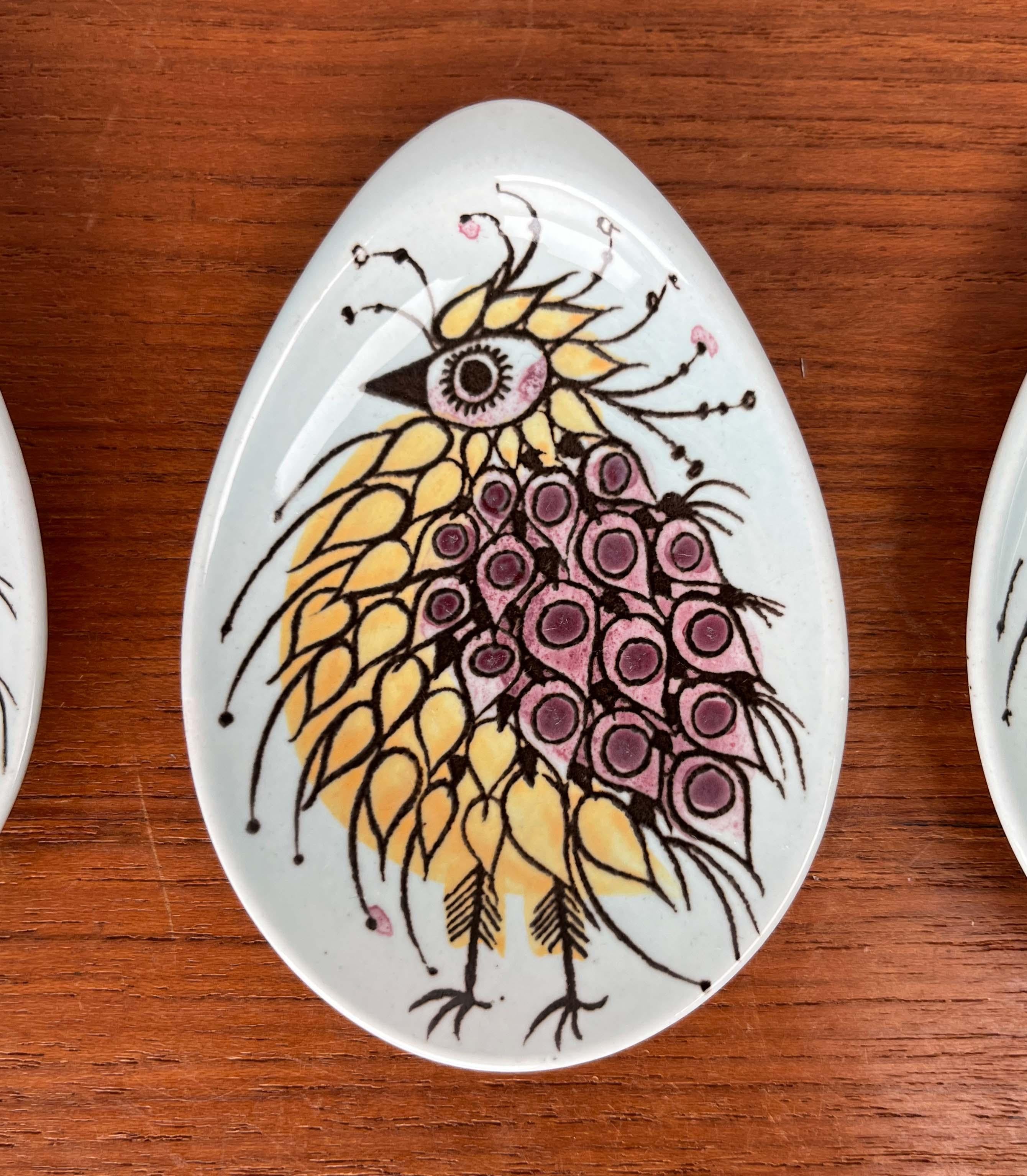 4 assiettes à huîtres ou à sauces Crazy Bird du milieu du siècle Beth Breyen Royal Copenhagen en vente 3