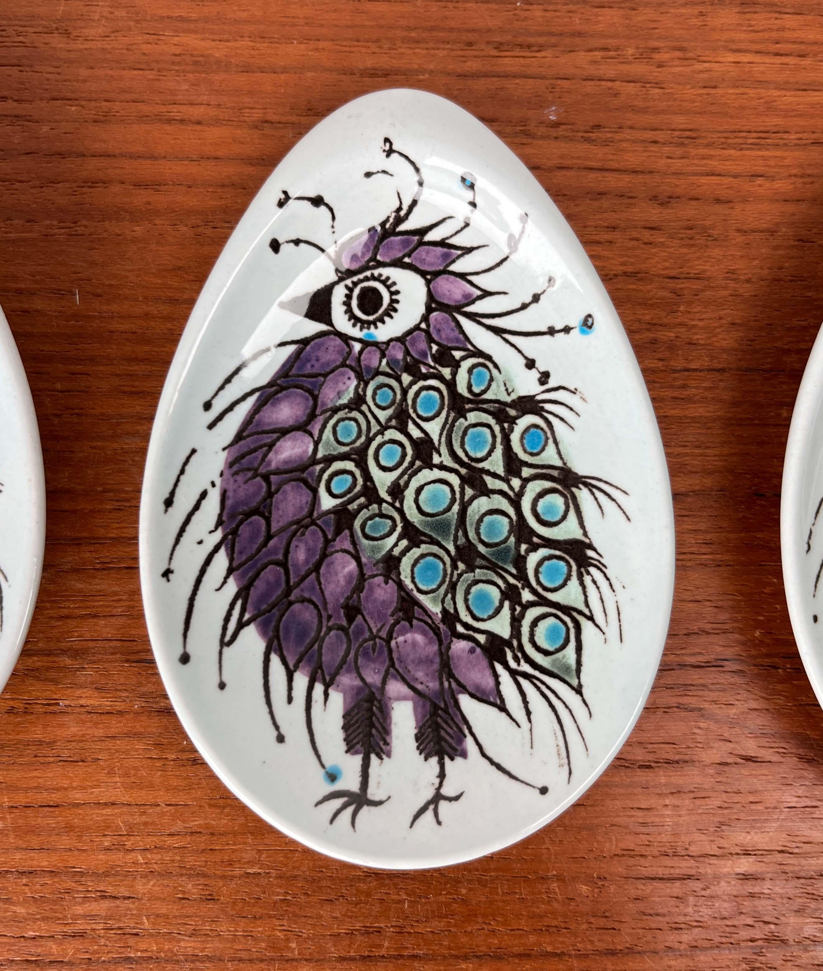 4 assiettes à huîtres ou à sauces Crazy Bird du milieu du siècle Beth Breyen Royal Copenhagen en vente 4